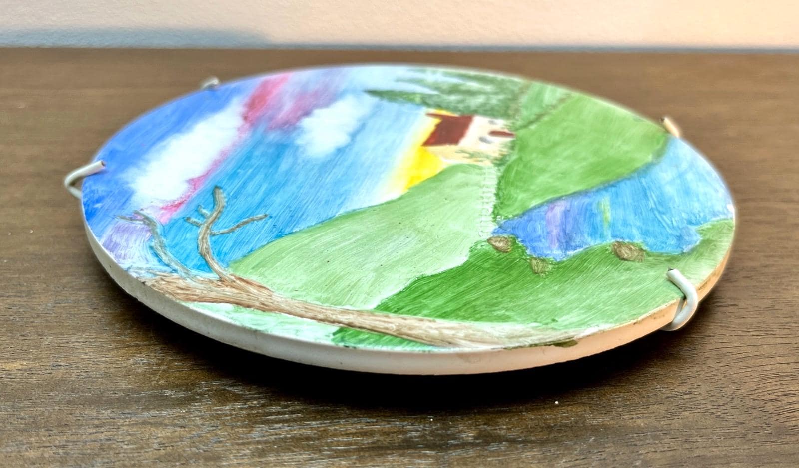 Hand Painted Decorative Plate Countryside Scene River Cottage PH Signed 27cm