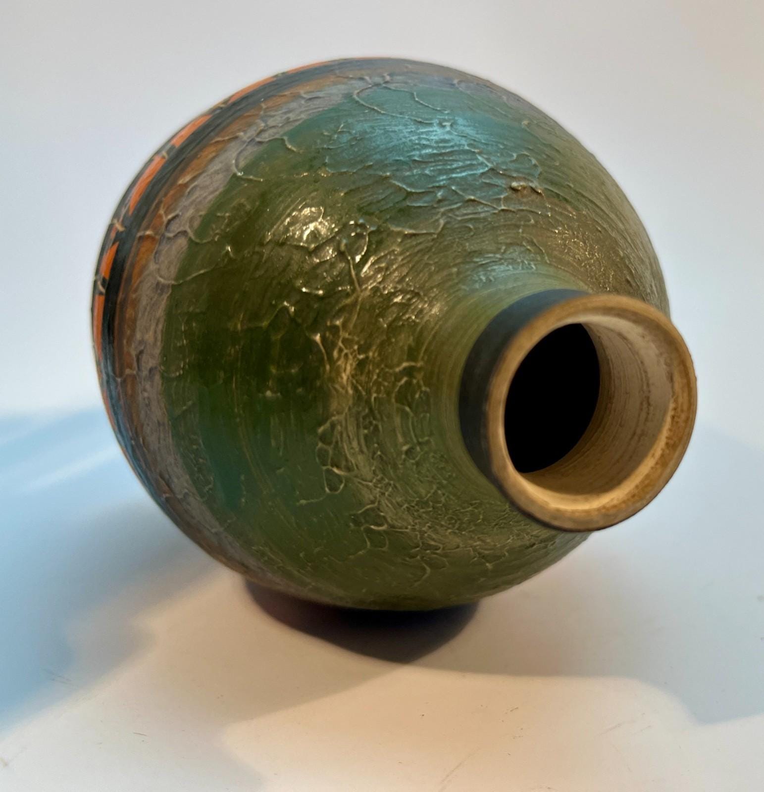 Vintage Langdale Pottery Vase Studio Art Pottery Mid Century Geometric Leaf