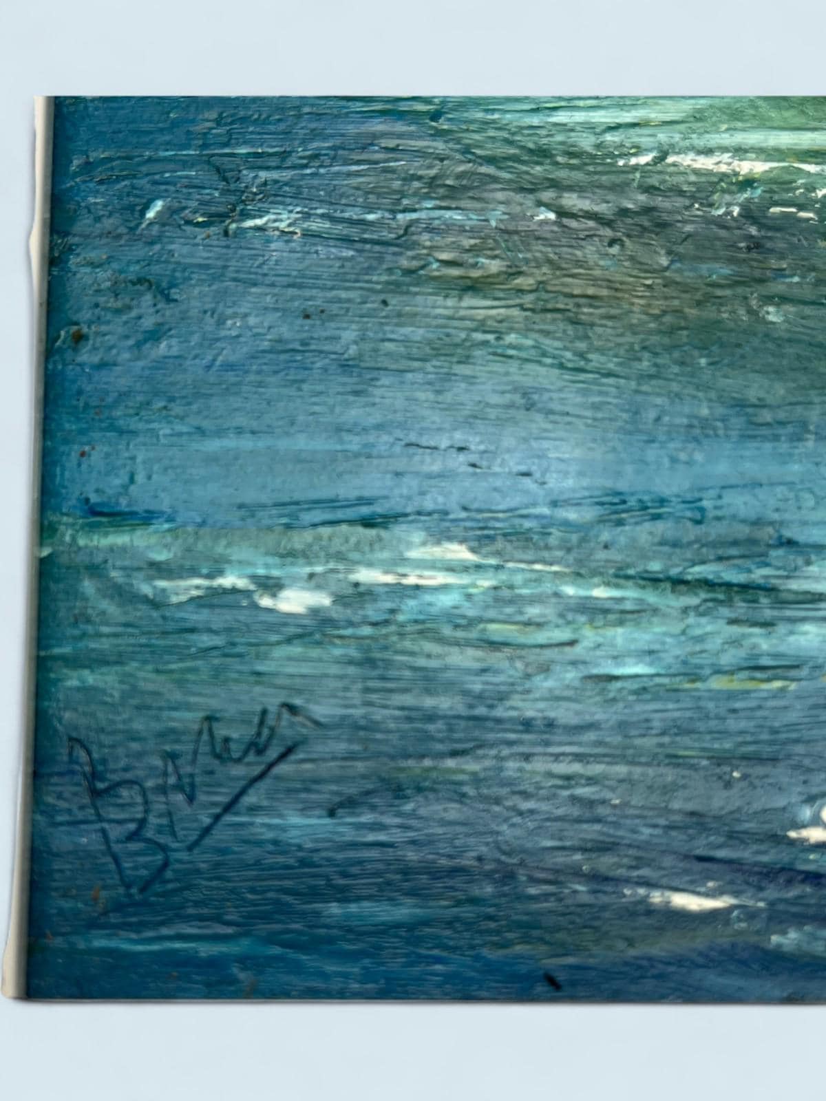 Abstract seascape oil painting signed by artist coastal scene framed 34x34cm