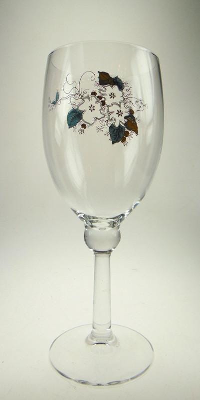 Mid Century Wine Glasses with White Floral Detail - Set of 5