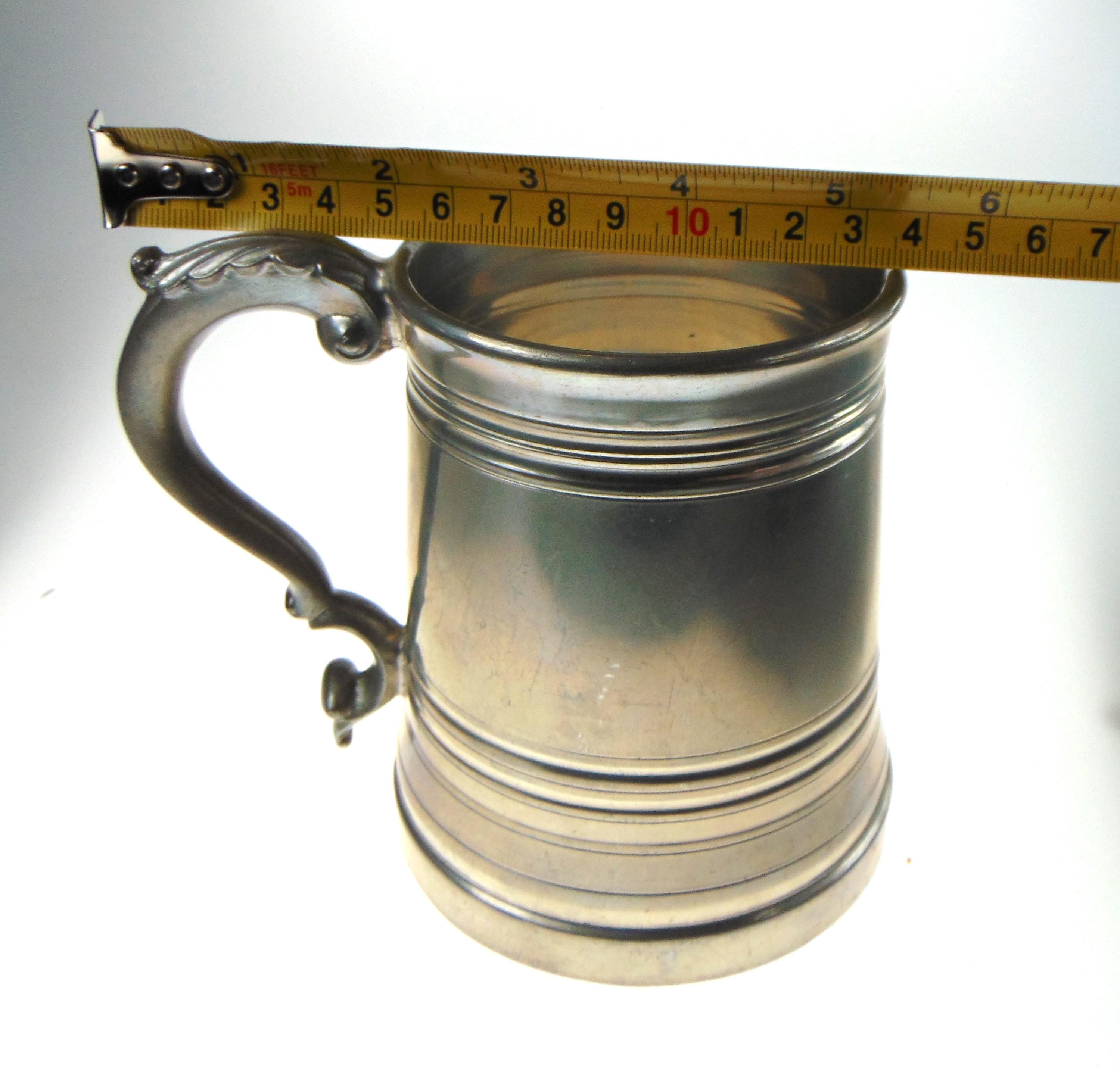 Vintage Tankard with Glass Bottom in English Pewter