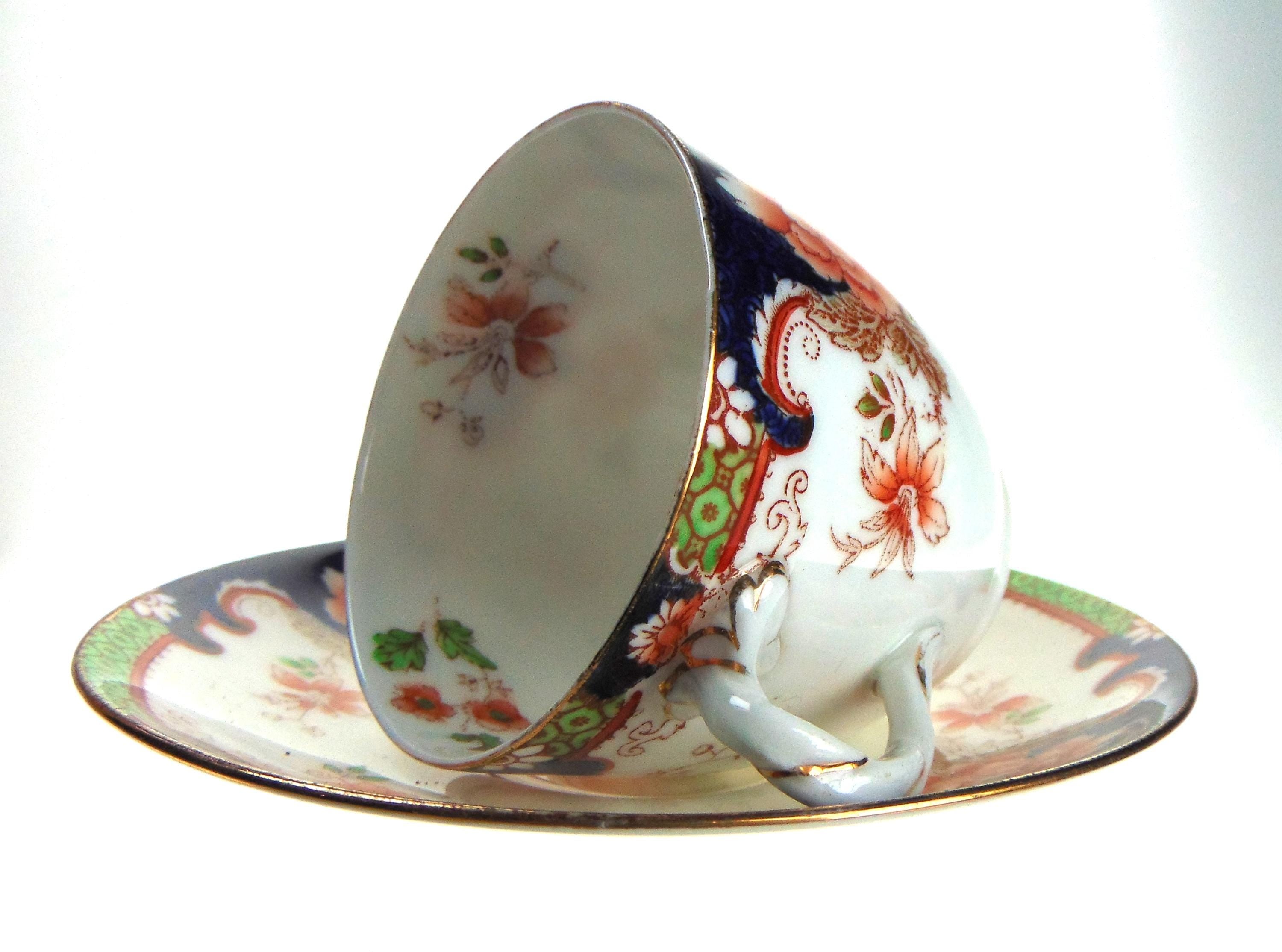 Royal Doulton Teacup and Saucer: Antique English Bone China, Imari Floral