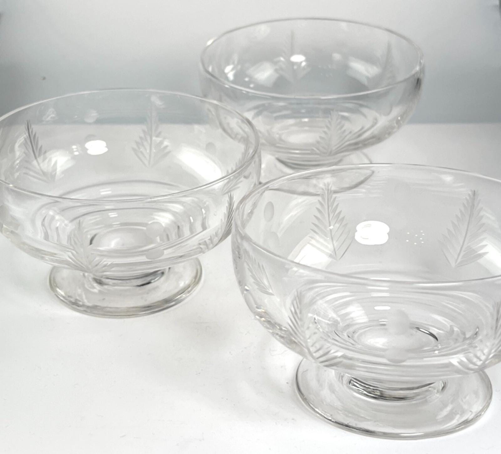 Vintage Stuart Crystal Dessert Bowls: Woodchester Etched Glass, Set of 3