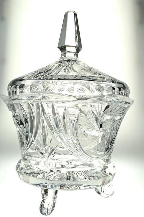 1938 Crystal Lidded Dish or Bowl on 3 Legs. Art Deco Crystal
