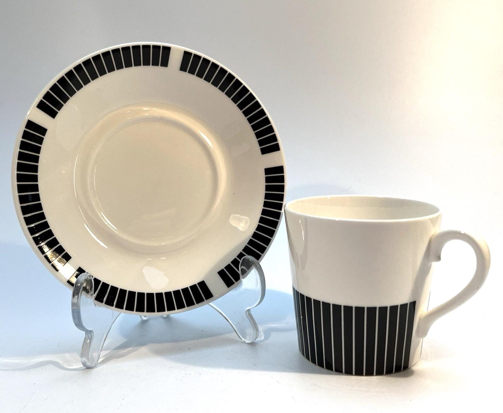 Royal Osborne Black & White Cups and Saucers: Mid-Century Fine Bone China