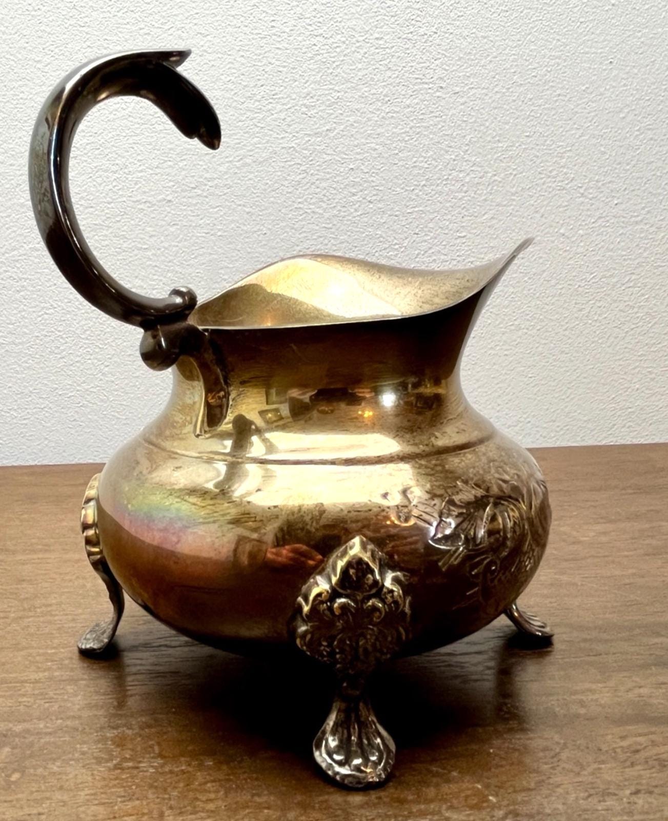 Vintage Silver Plated Cream Jug with Ornate Feet & Handle Mid Century EPNS
