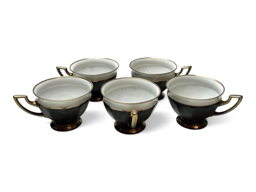 Vintage Black, White & Gold Porcelain Coffee Set Art Deco Style 7-Piece Czech