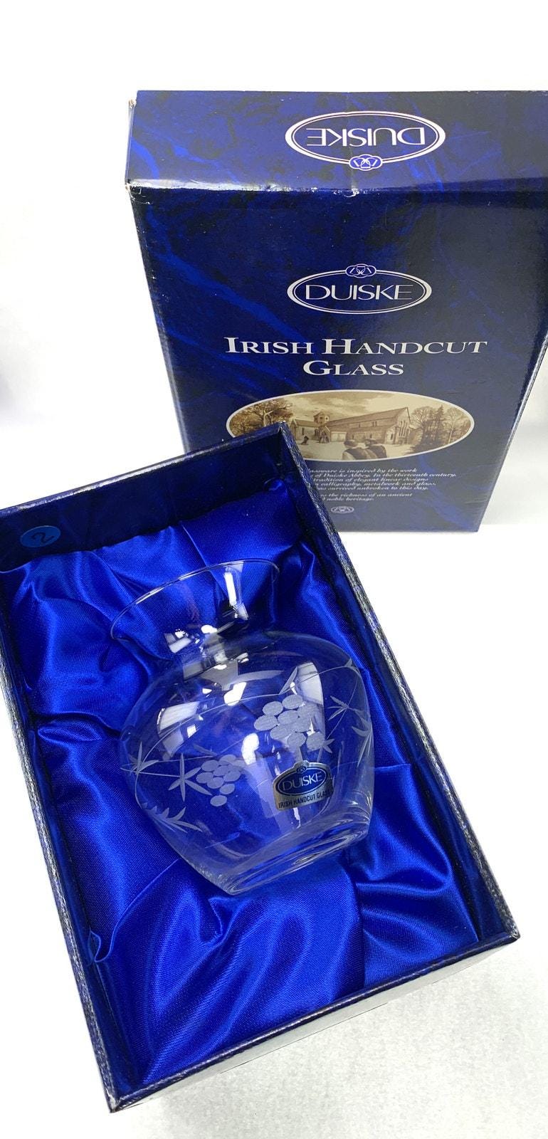 Duiske Etched Glass Vase: Irish Floral Vase in Original Box