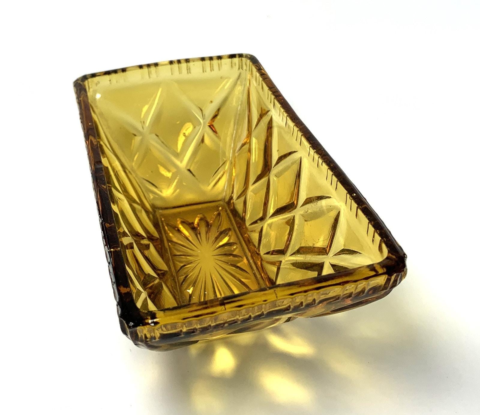 Amber Glass Decorative Bowl in Pale Amber. Depression Glass Dish, Pressed Glass