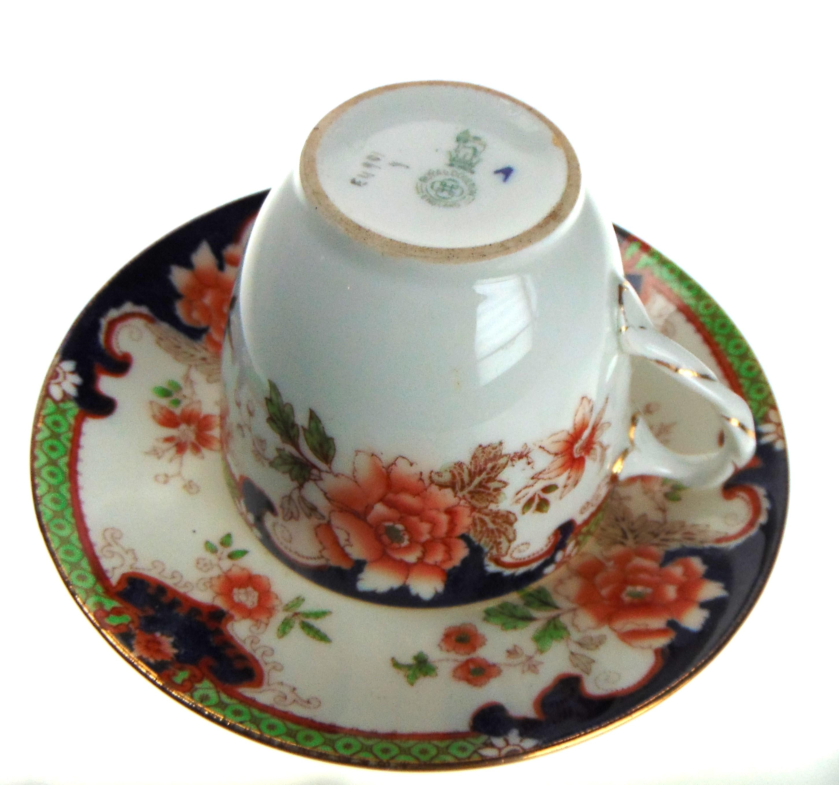 Royal Doulton Teacup and Saucer: Antique English Bone China, Imari Floral