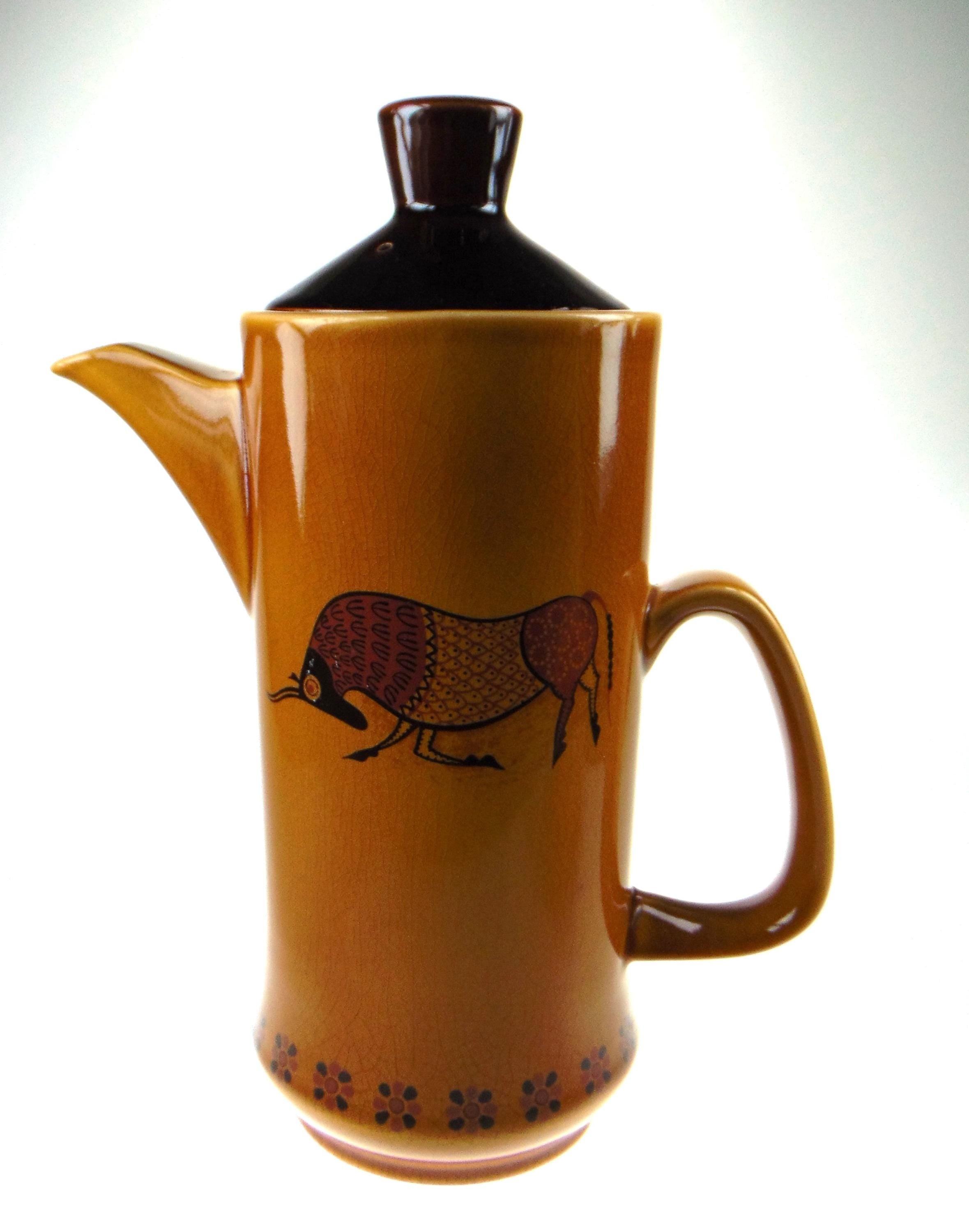 Royal Worcester Palissy Sierra Coffee Pot: Mid-Century Taurus Design