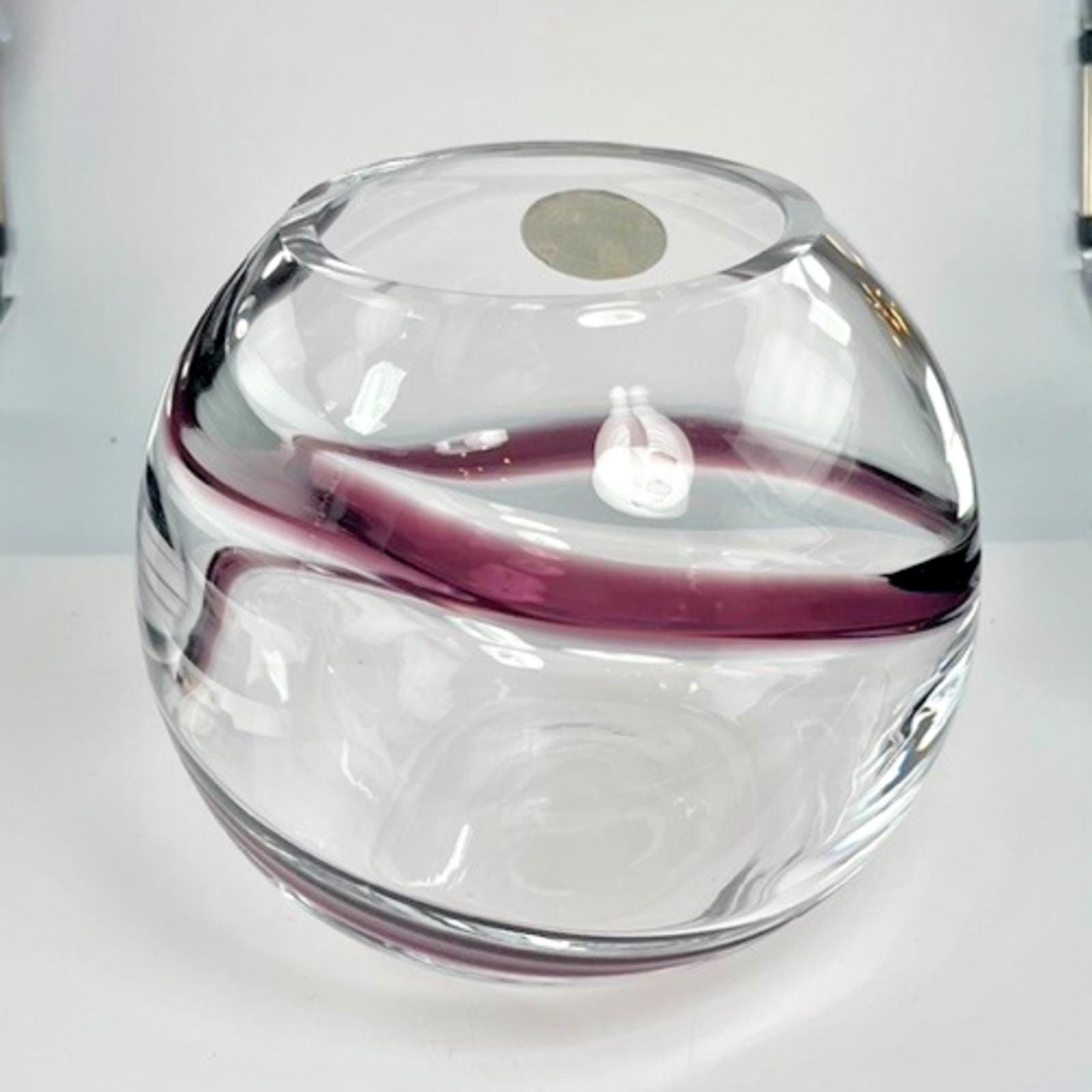 Hand blown glass globe vase w/ purple swirl – 14cm vintage planter
