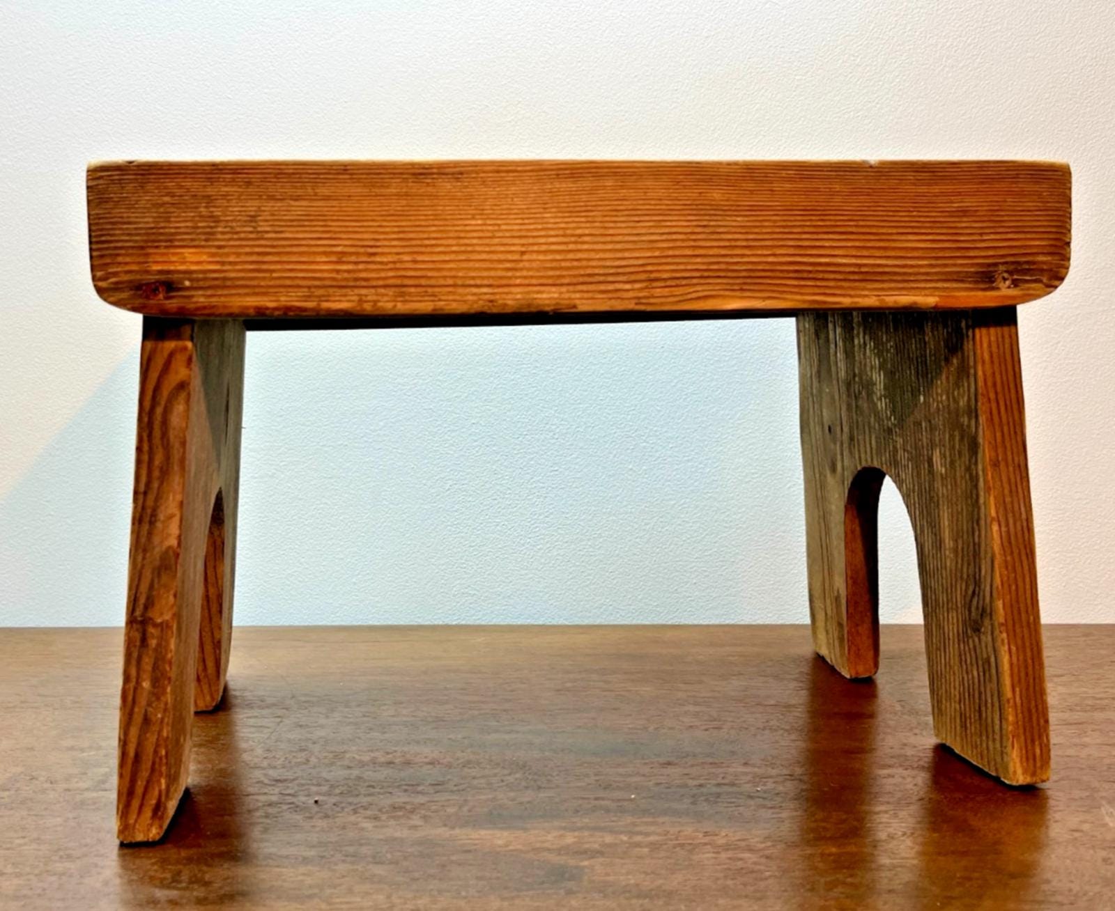 Rustic Vintage Bavarian Wooden Stool / Step Bench – Primitive Farmhouse