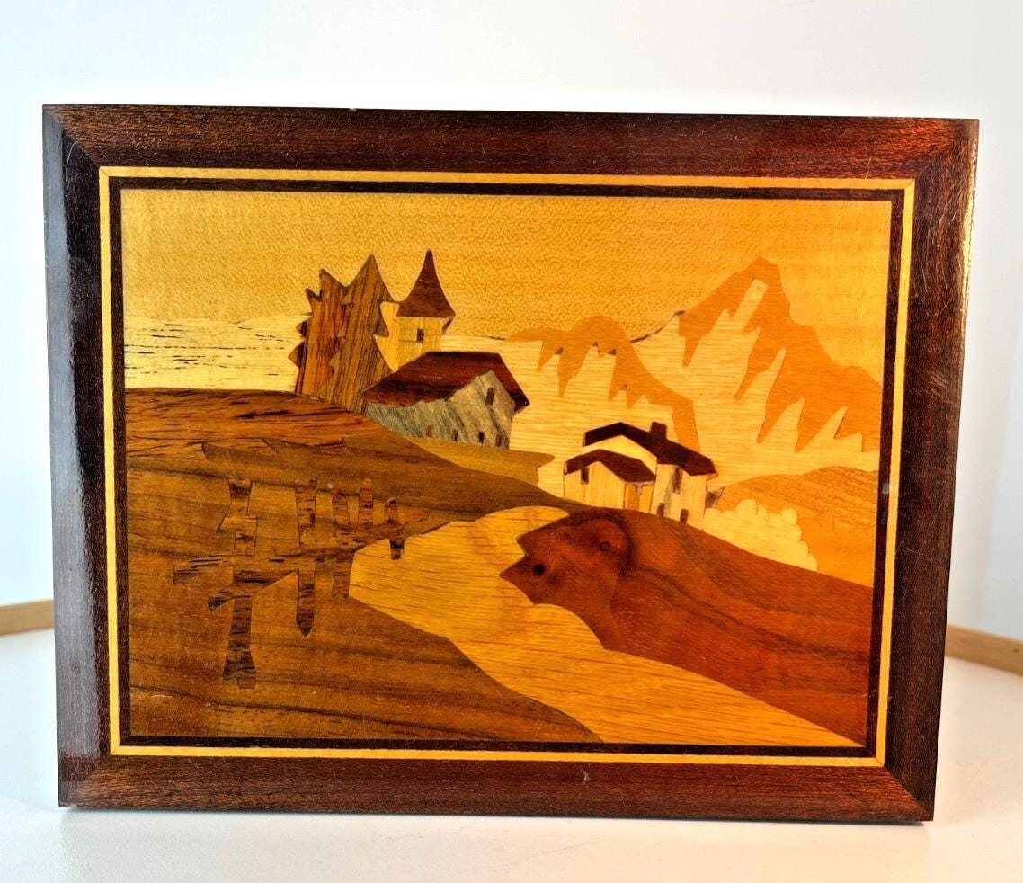 Mid Century Inlaid Wood Picture by G Frusico Sorrento Italian Artwork