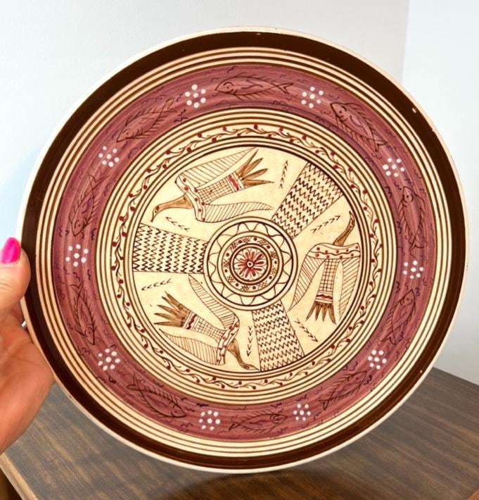 Greek art pottery plate wall hanging 29cm – athens decorative vintage