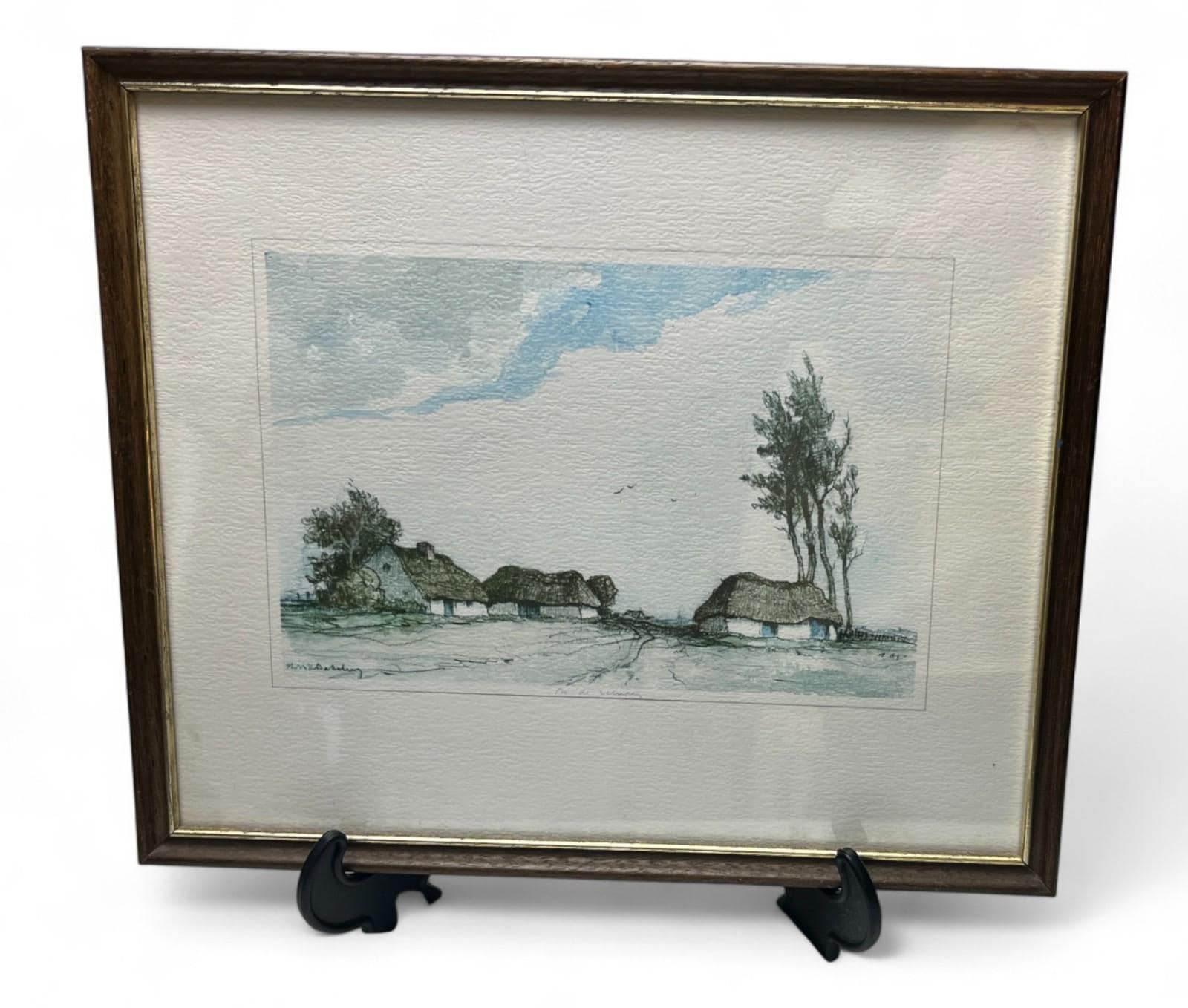 Framed Etching “In de Kempen” by Dirk Baksteen (1886–1971) Thatched Cottage