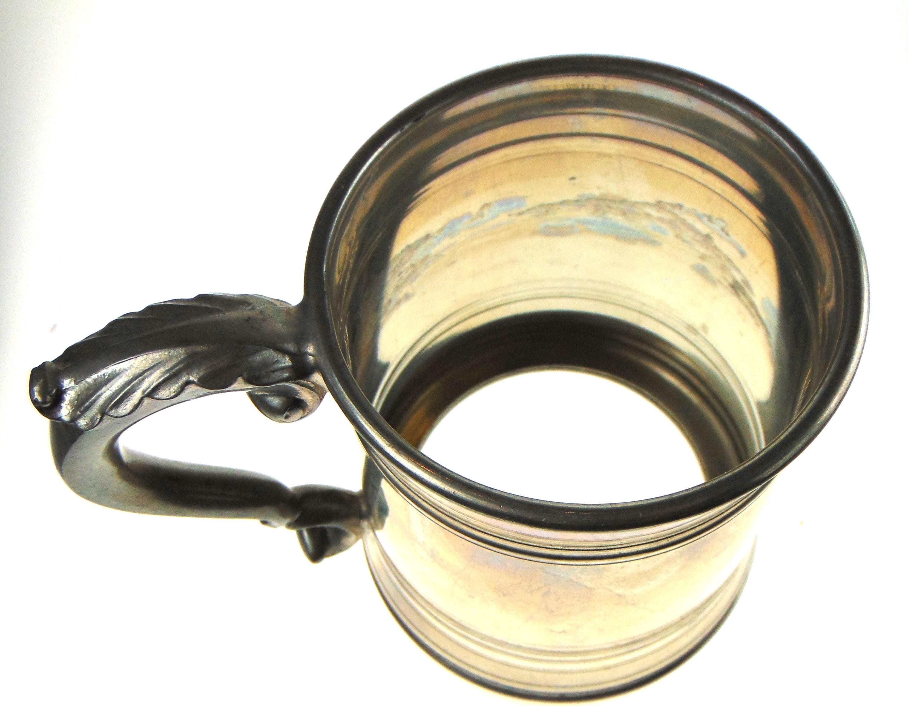 Vintage Tankard with Glass Bottom in English Pewter