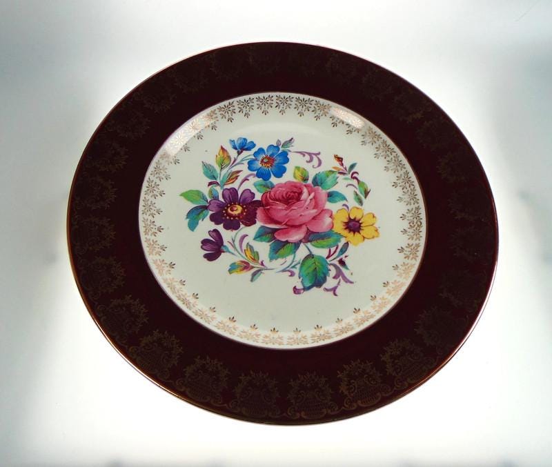 Midwinter Burselem Dinner Plates: 1960s Red Floral, Set of 3