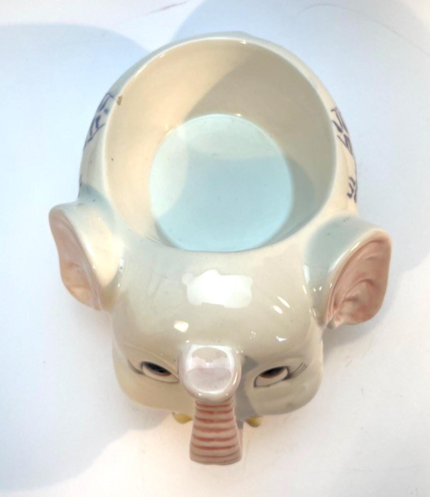 Vintage Ceramic Elephant Planter, Hand Painted Kitsch Plant Pot Figurine 20cm