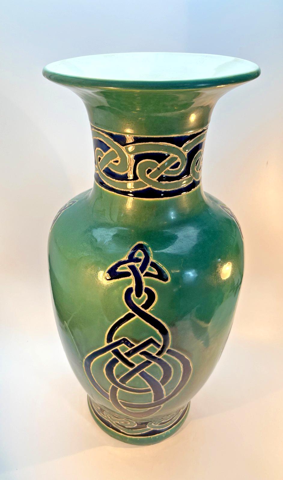 Vintage 52cm Maggie Fisher Celtic pottery vase / urn in floorstanding signed 'MF' Large Floor Vase