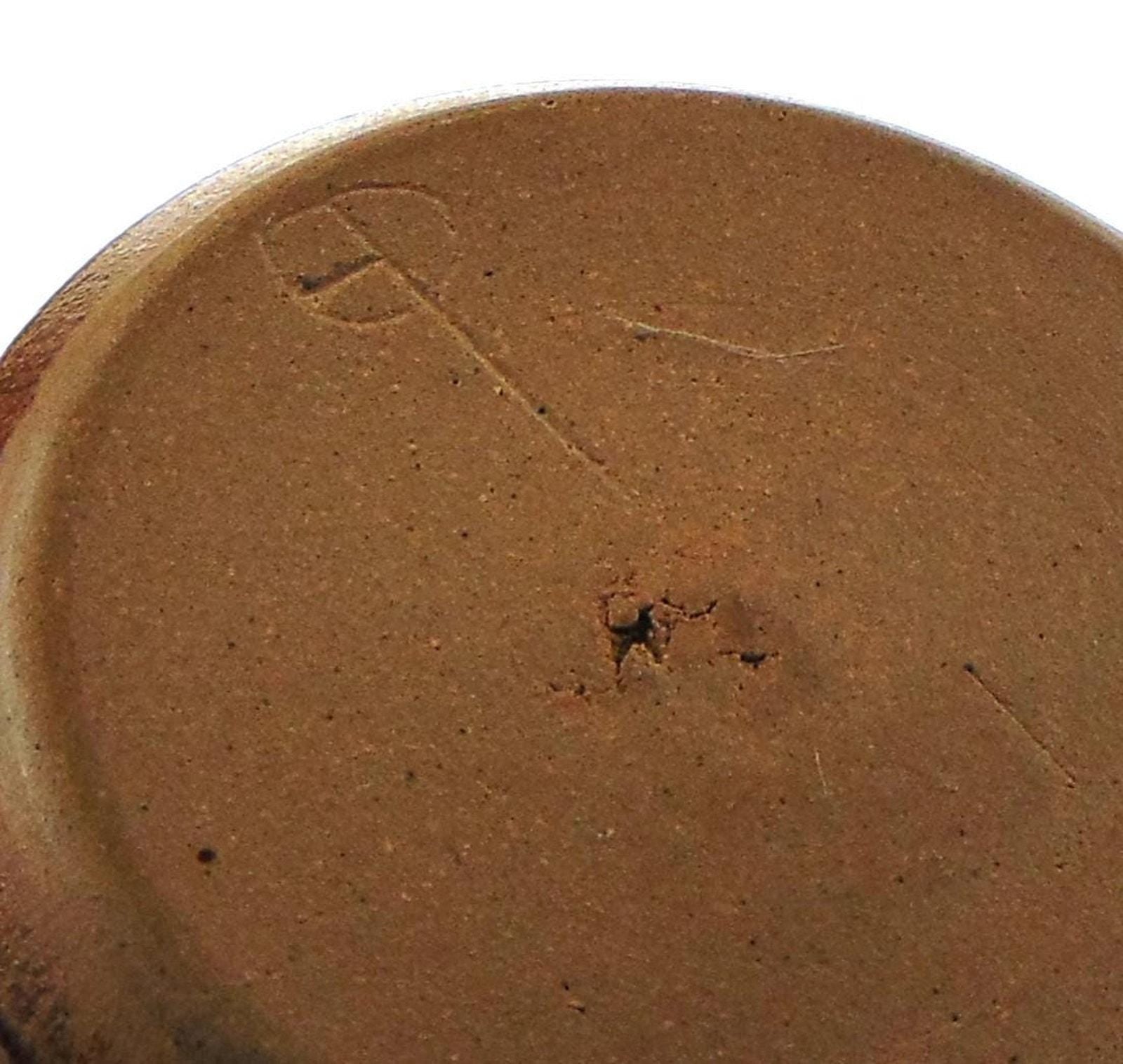 POG Pottery Studio Stoneware Vase, Brushstroke Decor, Signed Mark, 1970s–80s