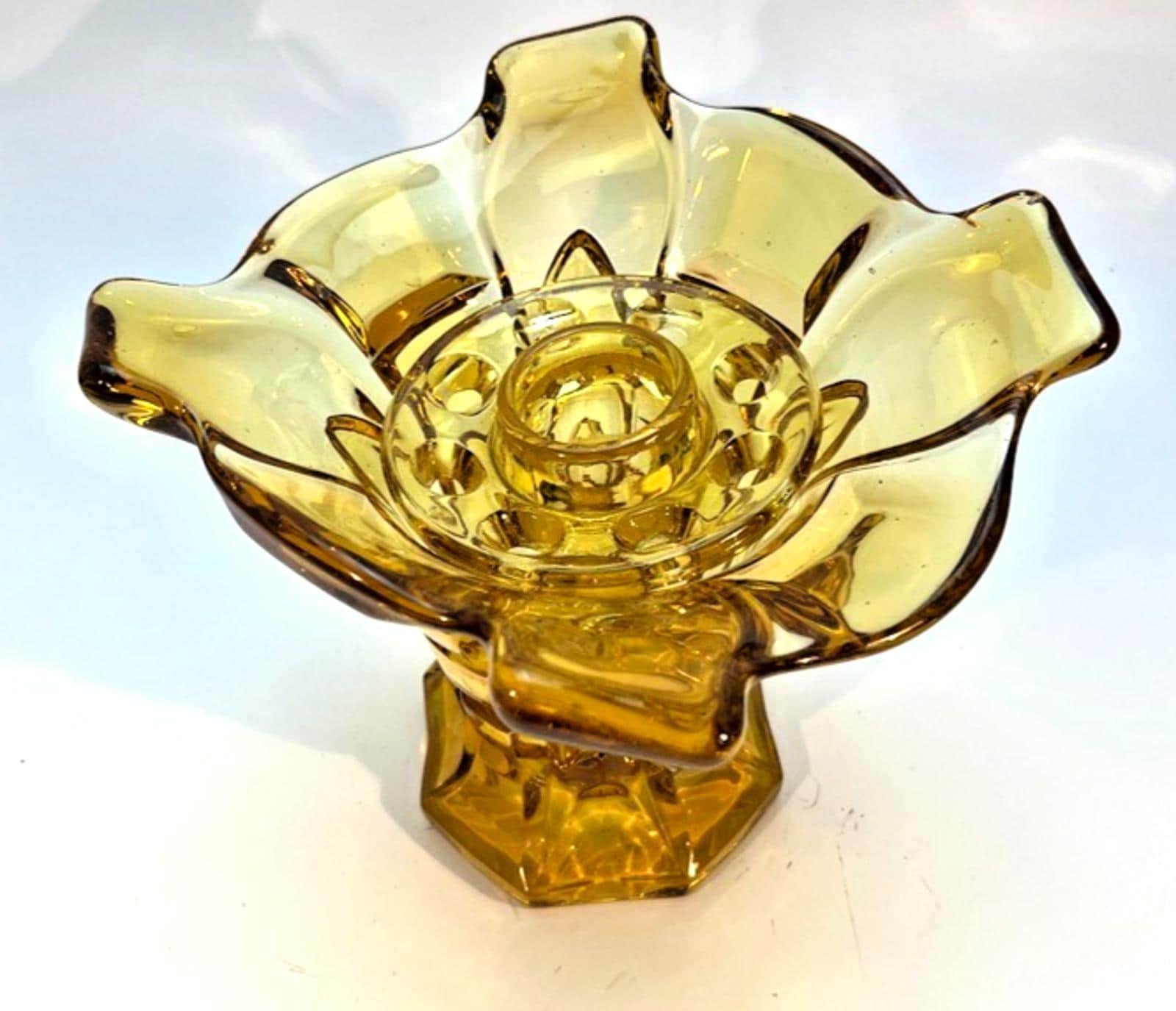 Art Deco Amber Glass Vase with Glass Frog