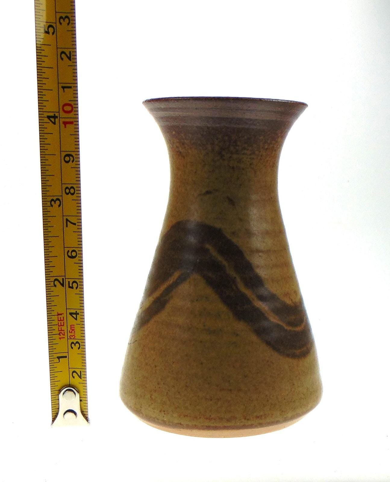 POG Pottery Studio Stoneware Vase, Brushstroke Decor, Signed Mark, 1970s–80s