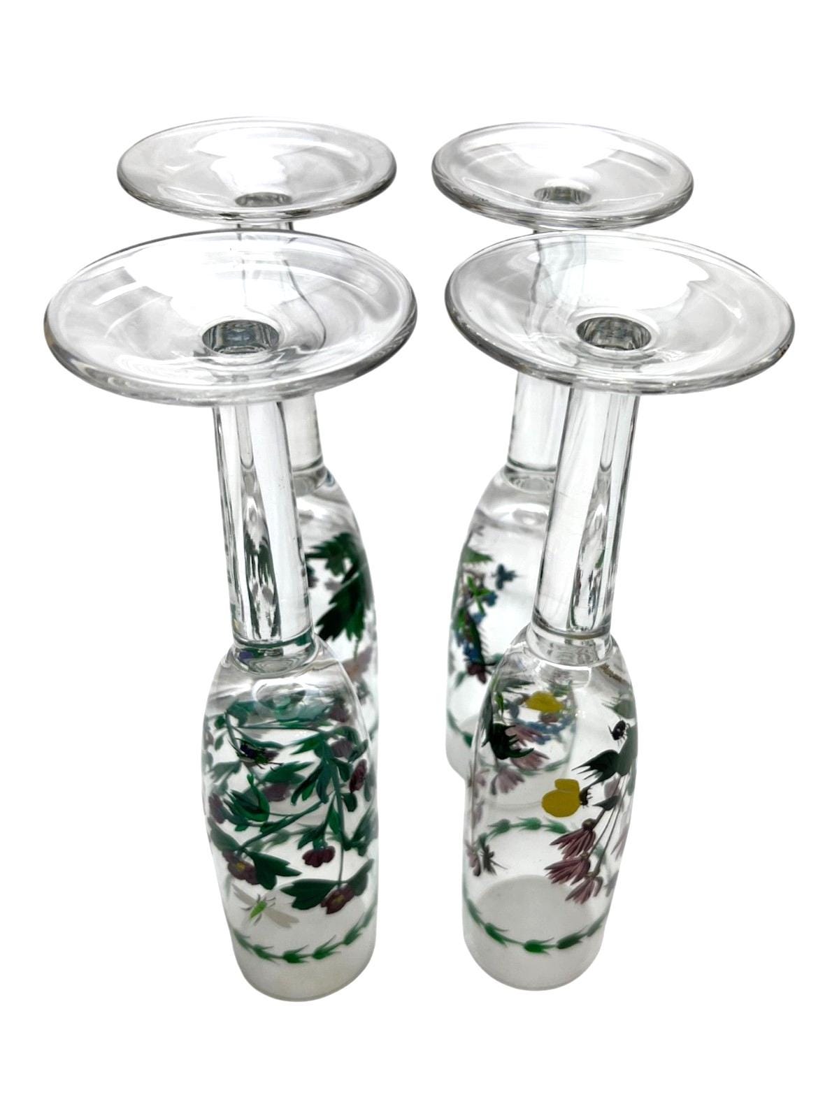 Set of 4 hand‑painted decorative champagne glasses – floral enamel art glassware 22cm. Champagne flutes