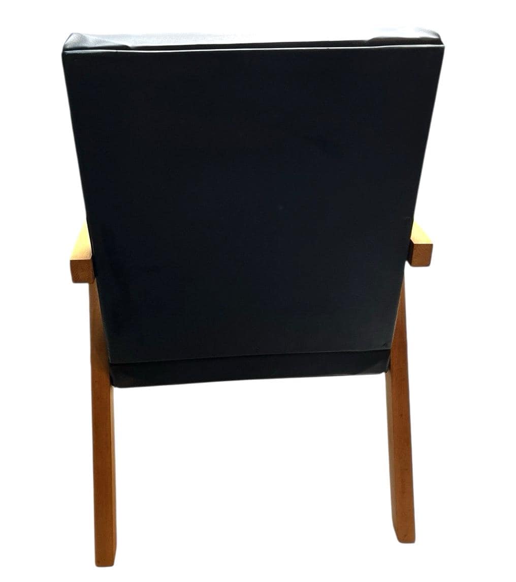 Mid Century Beech & Navy Vinyl Child's Armchair – Retro 1960s Miniature Chair