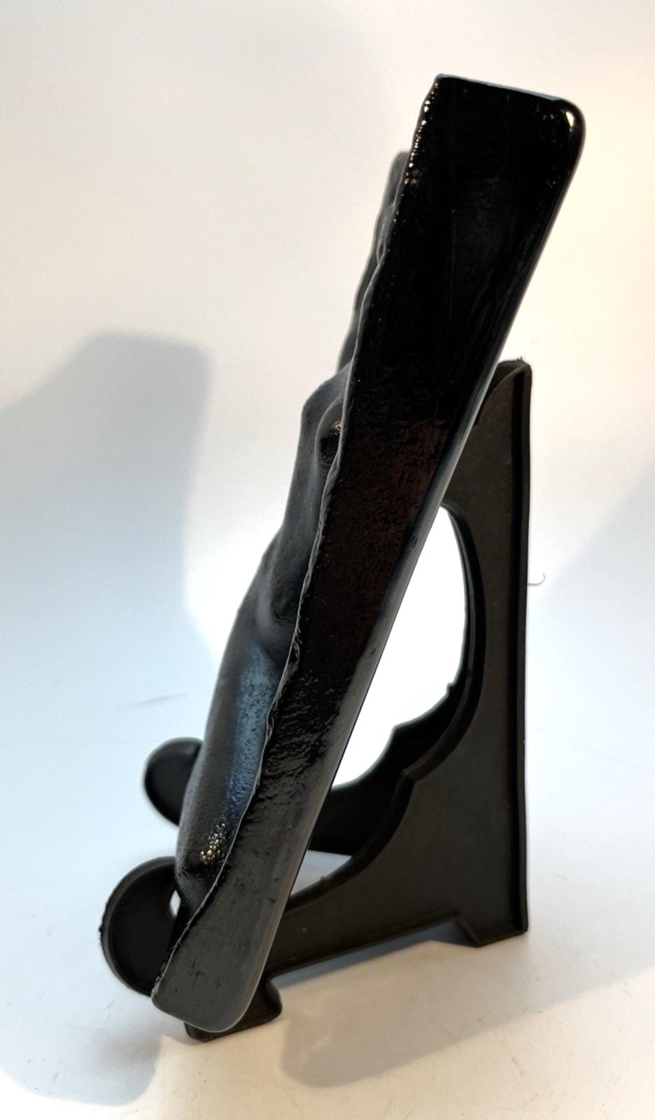 Vintage Nude Woman Plaque Black Ceramic Pottery Art Kneeling Female Figure, 18cm