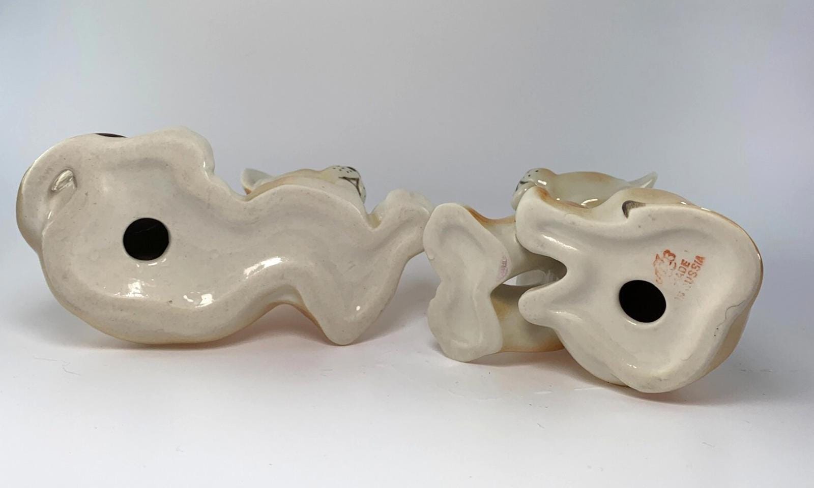Mid Century Pair of Lomonosov Russian USSR Lion Cub Figurines. Vintage Lion Cub Ornaments