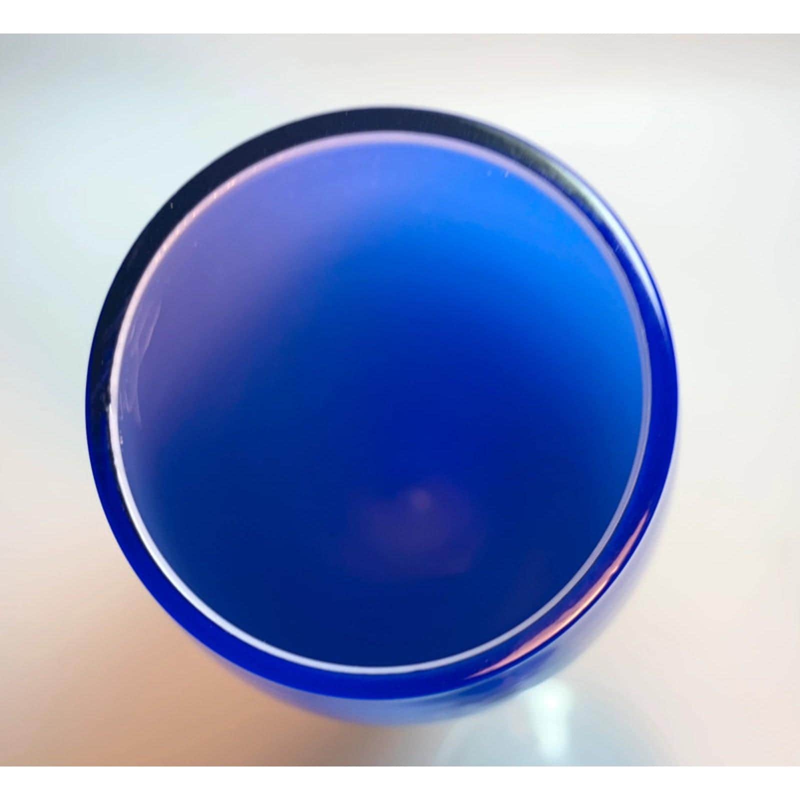 Pair of Mid Century Cobalt Blue Glass Bullet Vases White Interior Torpedo Vases