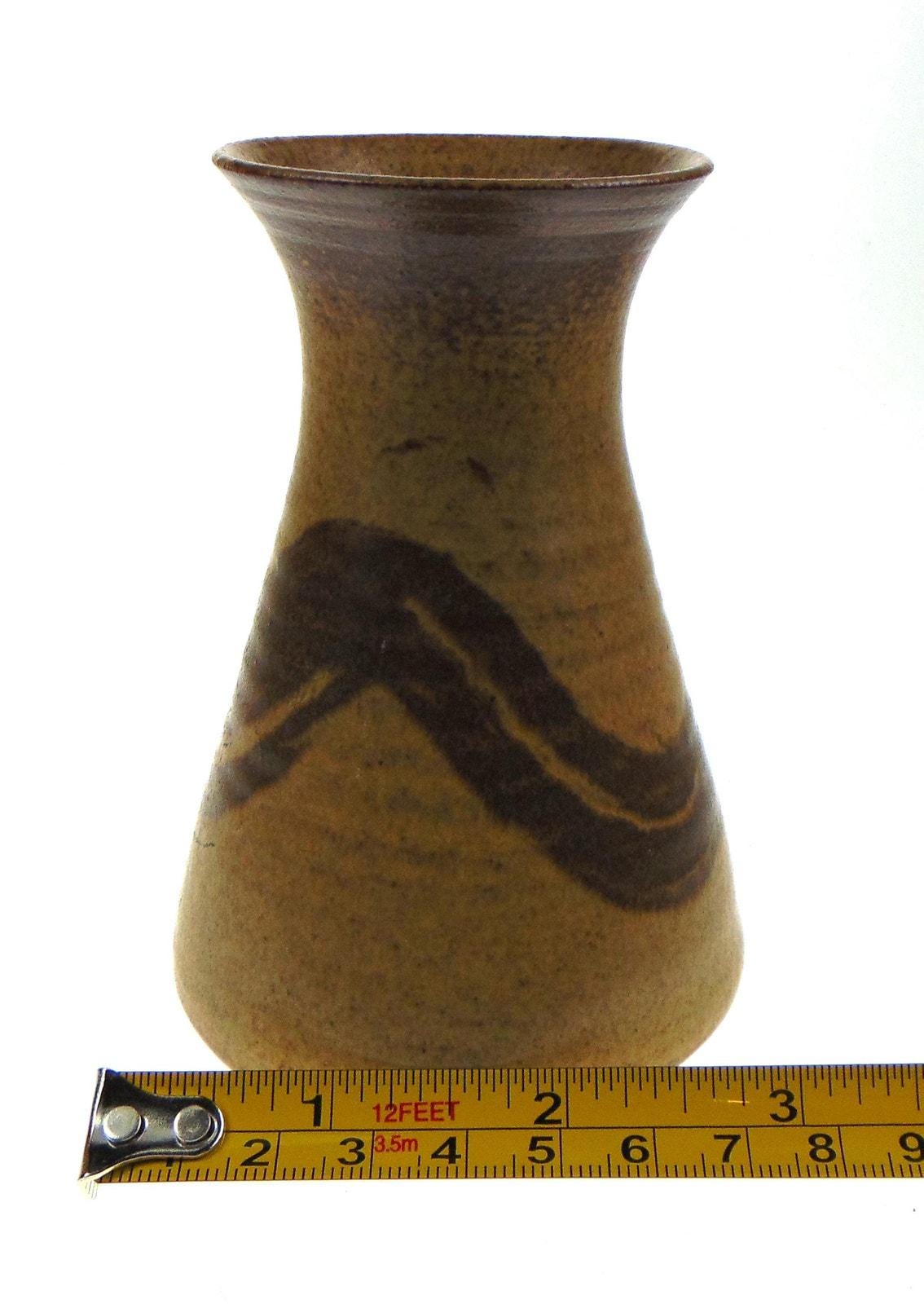 POG Pottery Studio Stoneware Vase, Brushstroke Decor, Signed Mark, 1970s–80s