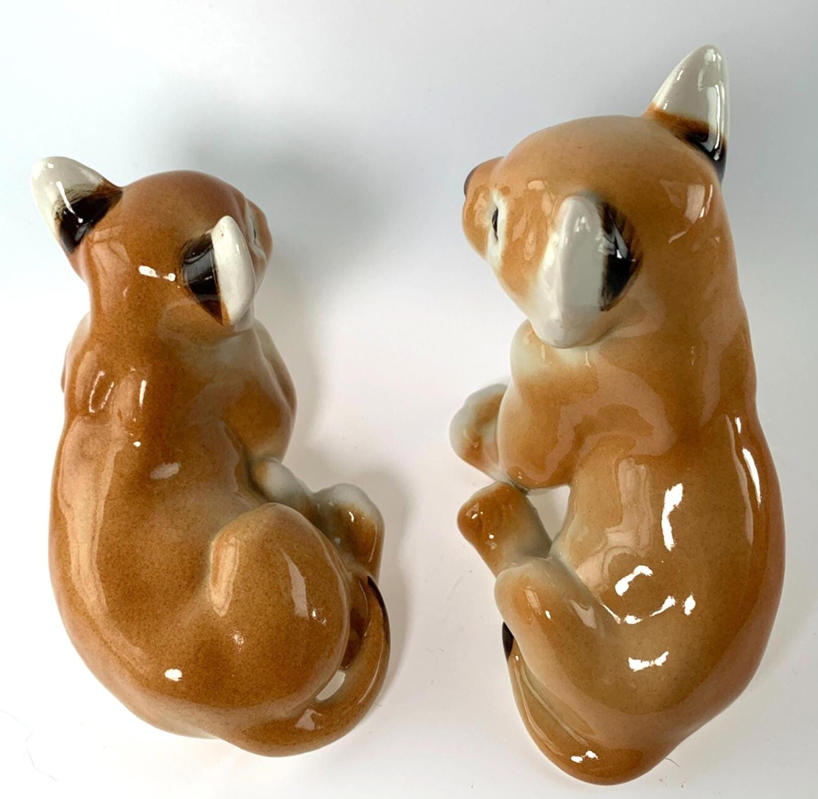 Mid Century Pair of Lomonosov Russian USSR Lion Cub Figurines. Vintage Lion Cub Ornaments