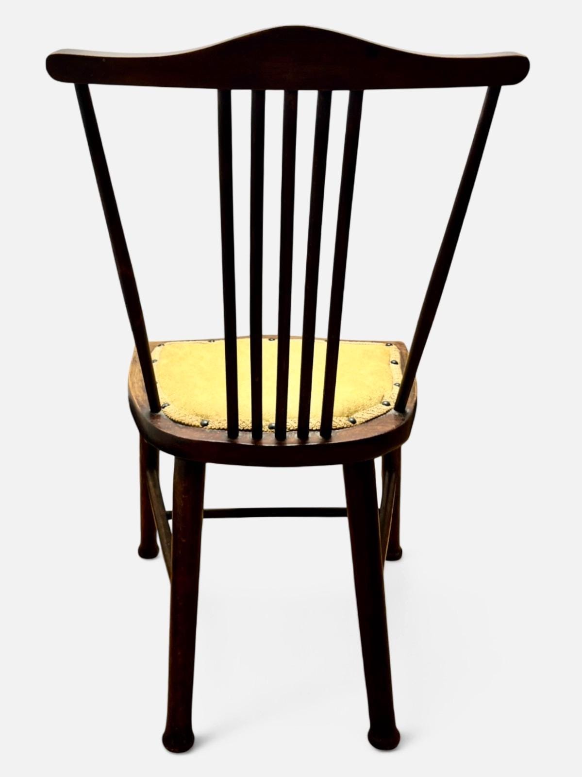 Antique Edwardian Wooden Chair with Spindle Back & Upholstered Seat in Gold