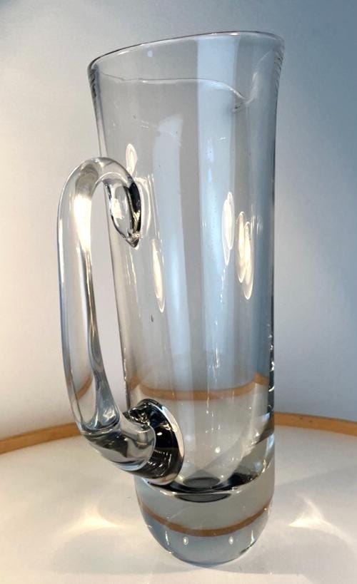 Mid century cocktail pitcher in clear hand blown glass tall glass pitcher 29.5cm