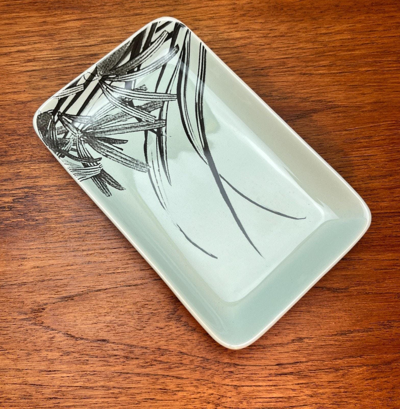 Bloomingville rectangular ceramic tray scandi minimalist mint & black botanical