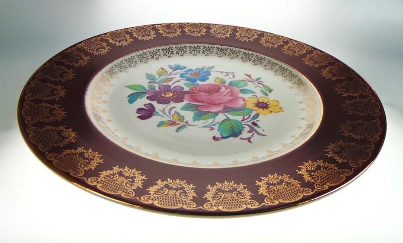 Midwinter Burselem Dinner Plates: 1960s Red Floral, Set of 3