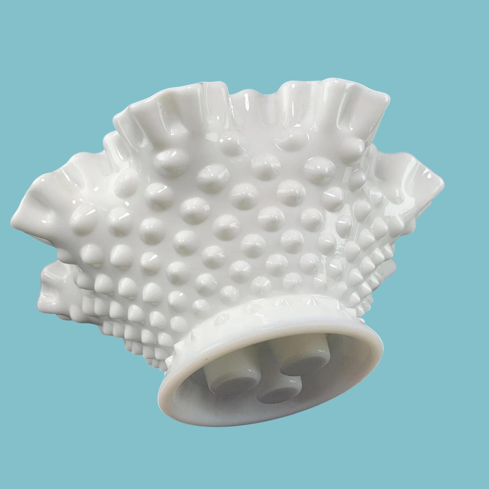 Art Deco Fenton Hobnail Milk Glass Pedestal Bowl Vintage White Vase 20cm