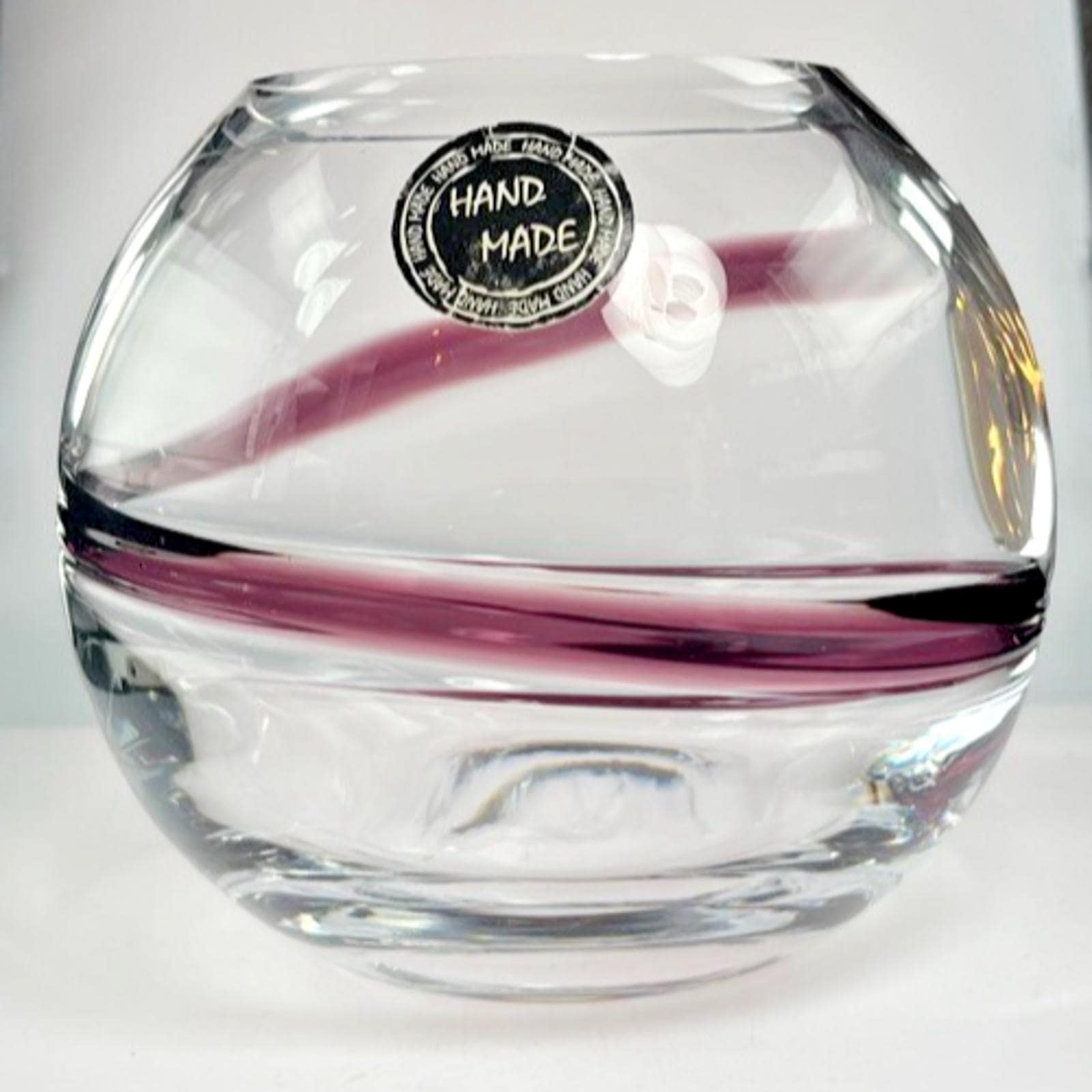Hand blown glass globe vase w/ purple swirl – 14cm vintage planter