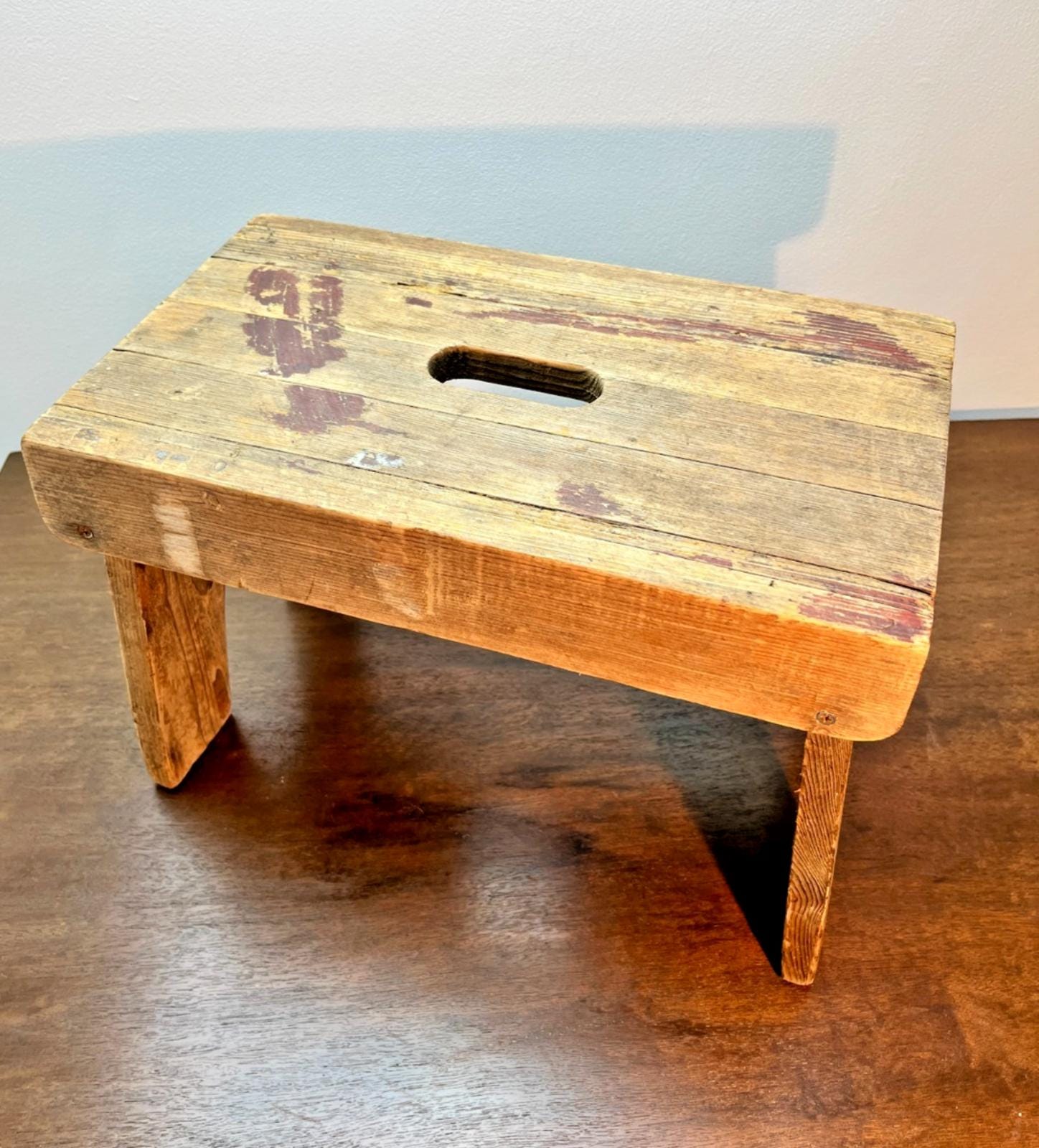 Rustic Vintage Bavarian Wooden Stool / Step Bench – Primitive Farmhouse