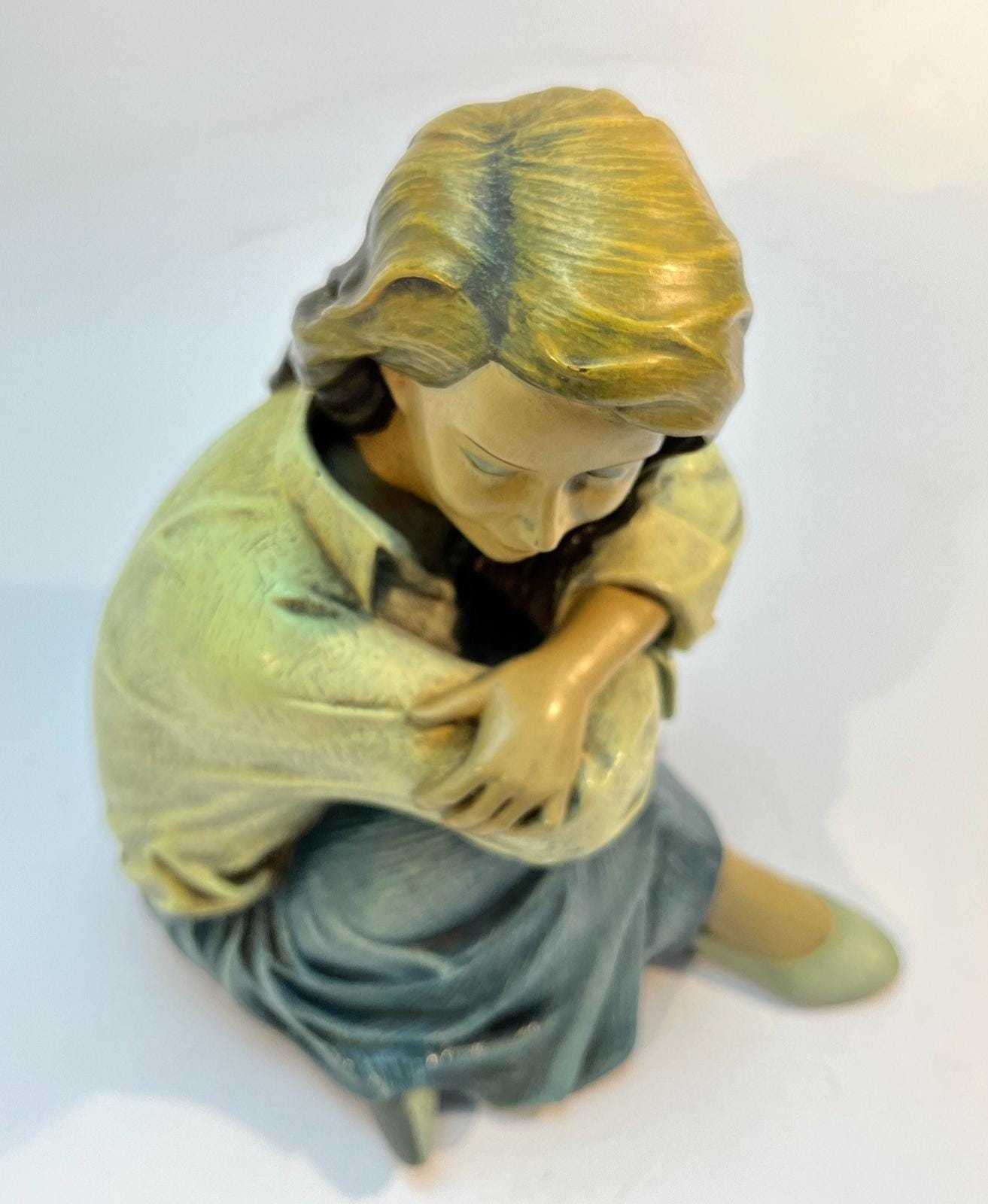 Vintage Enesco Figurine: Thinking of Him, Signed R.S. - 1998 Piazza Collection