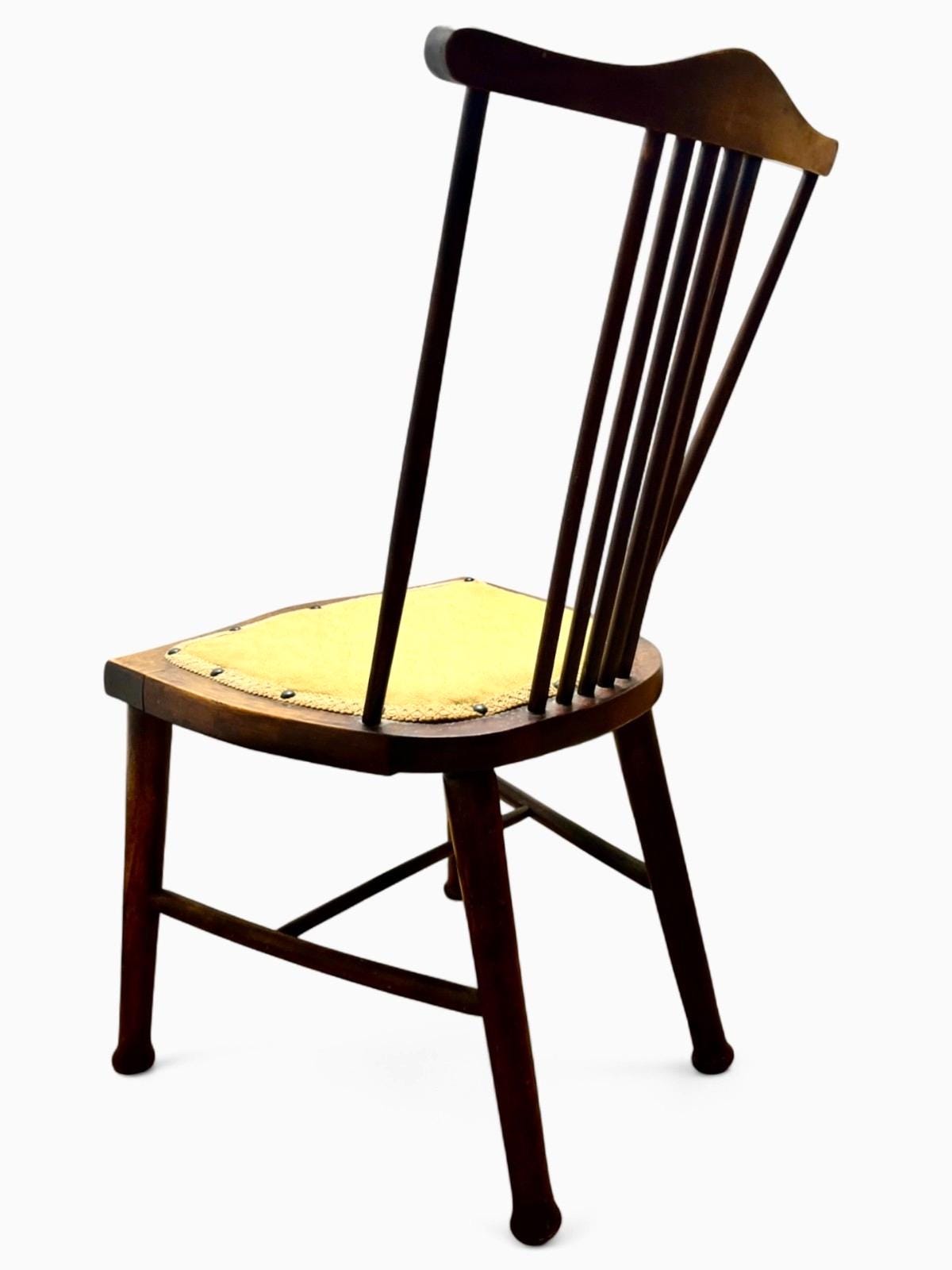Antique Edwardian Wooden Chair with Spindle Back & Upholstered Seat in Gold