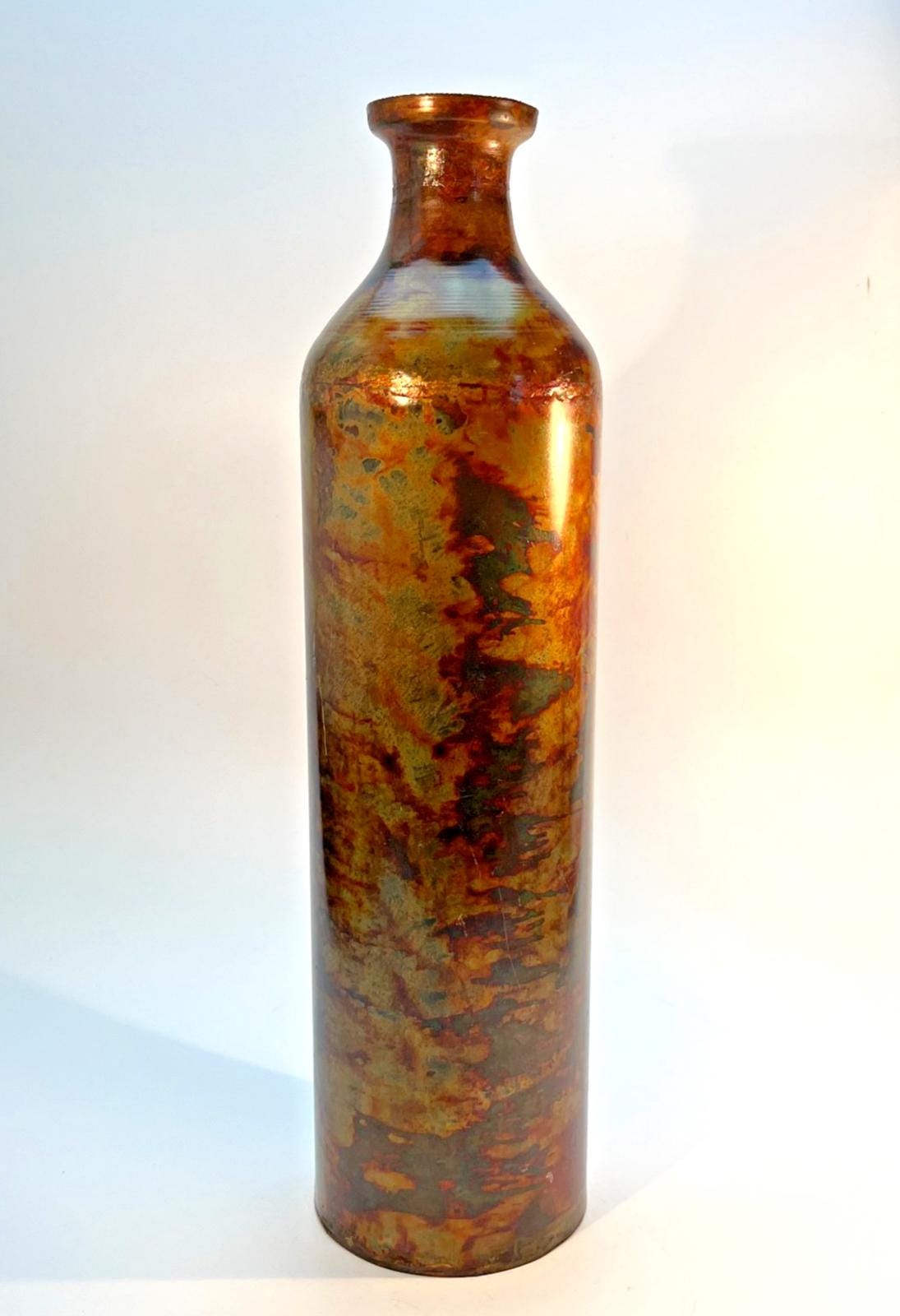 Vintage Iridescent Welded Metal Bottle - Industrial Decor (37.5cm Tall)
