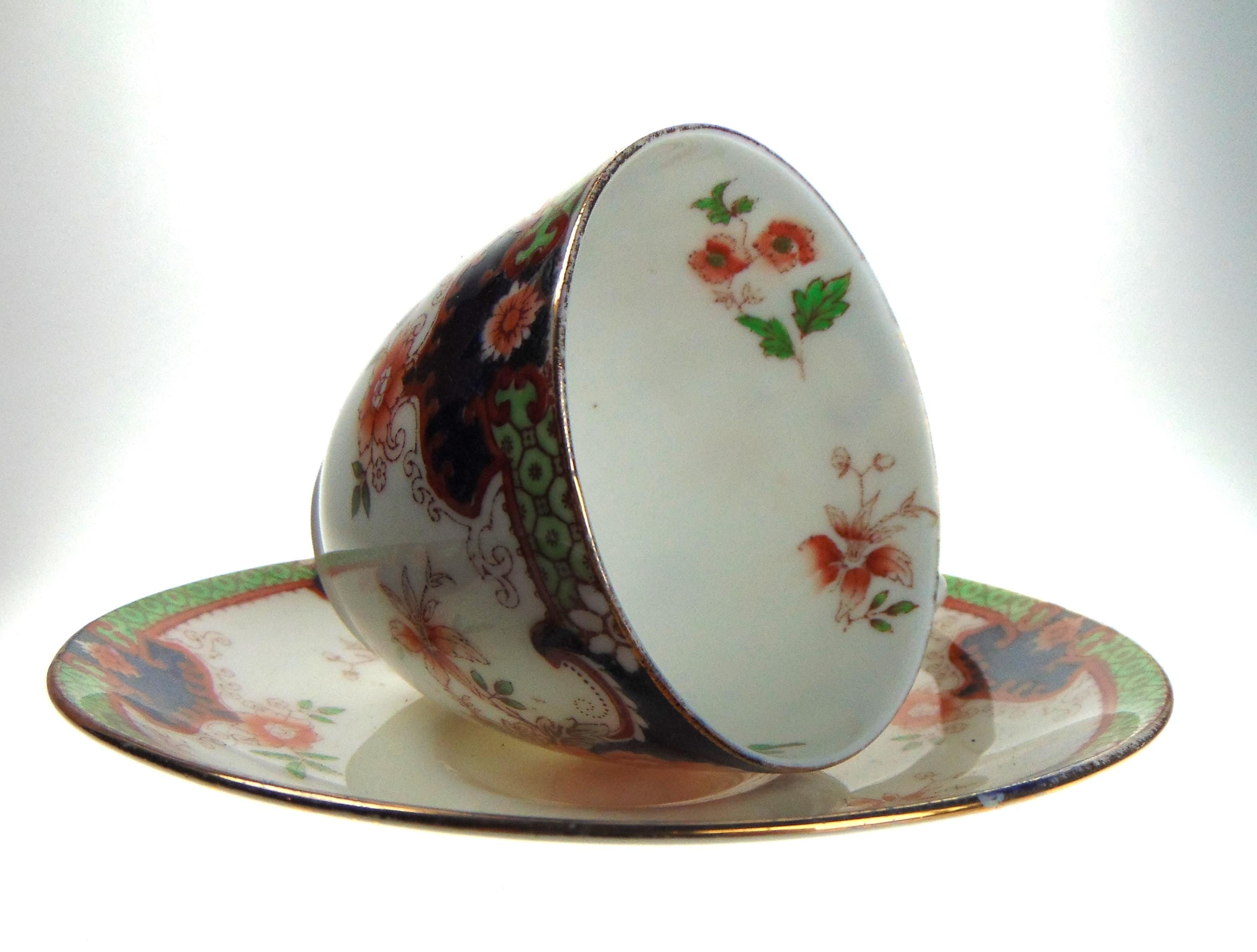 Royal Doulton Teacup and Saucer: Antique English Bone China, Imari Floral