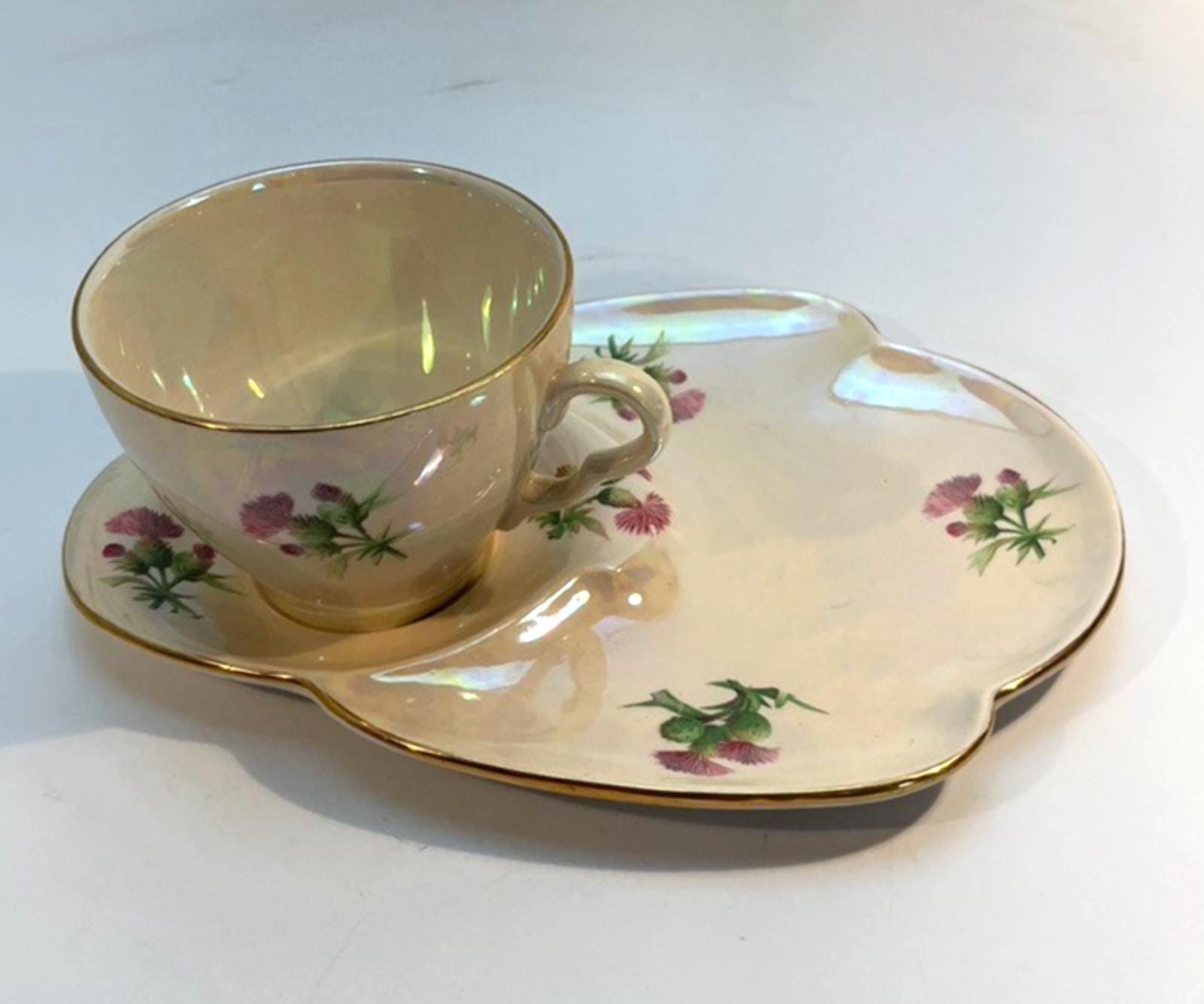 Vintage Royal Winton Thistle Lustreware Snack Set: English Pottery Tennis Set
