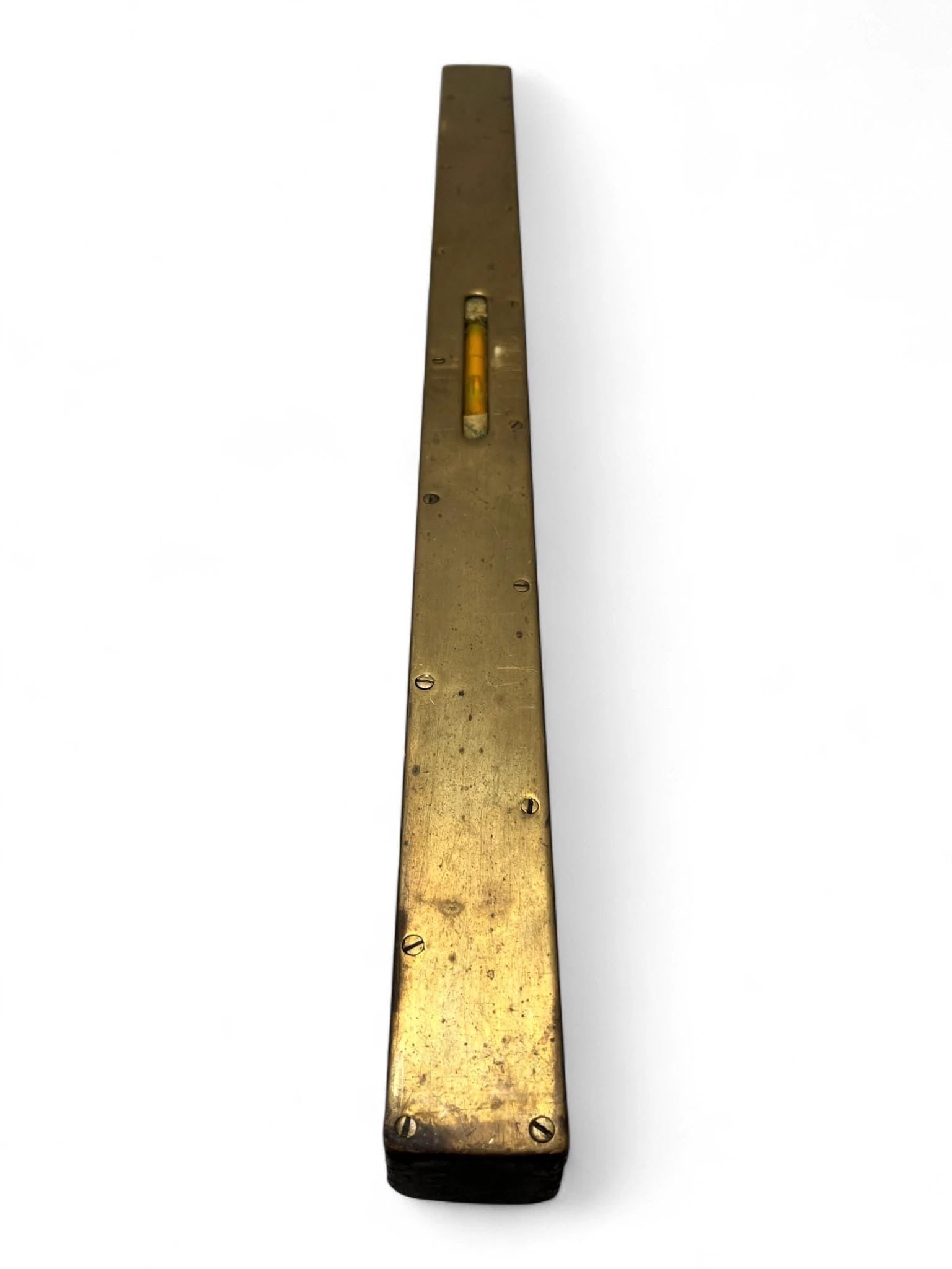 Antique Brass & Wood Spirit Level 2ft Carpenter’s Tool – Vintage Industrial Decor