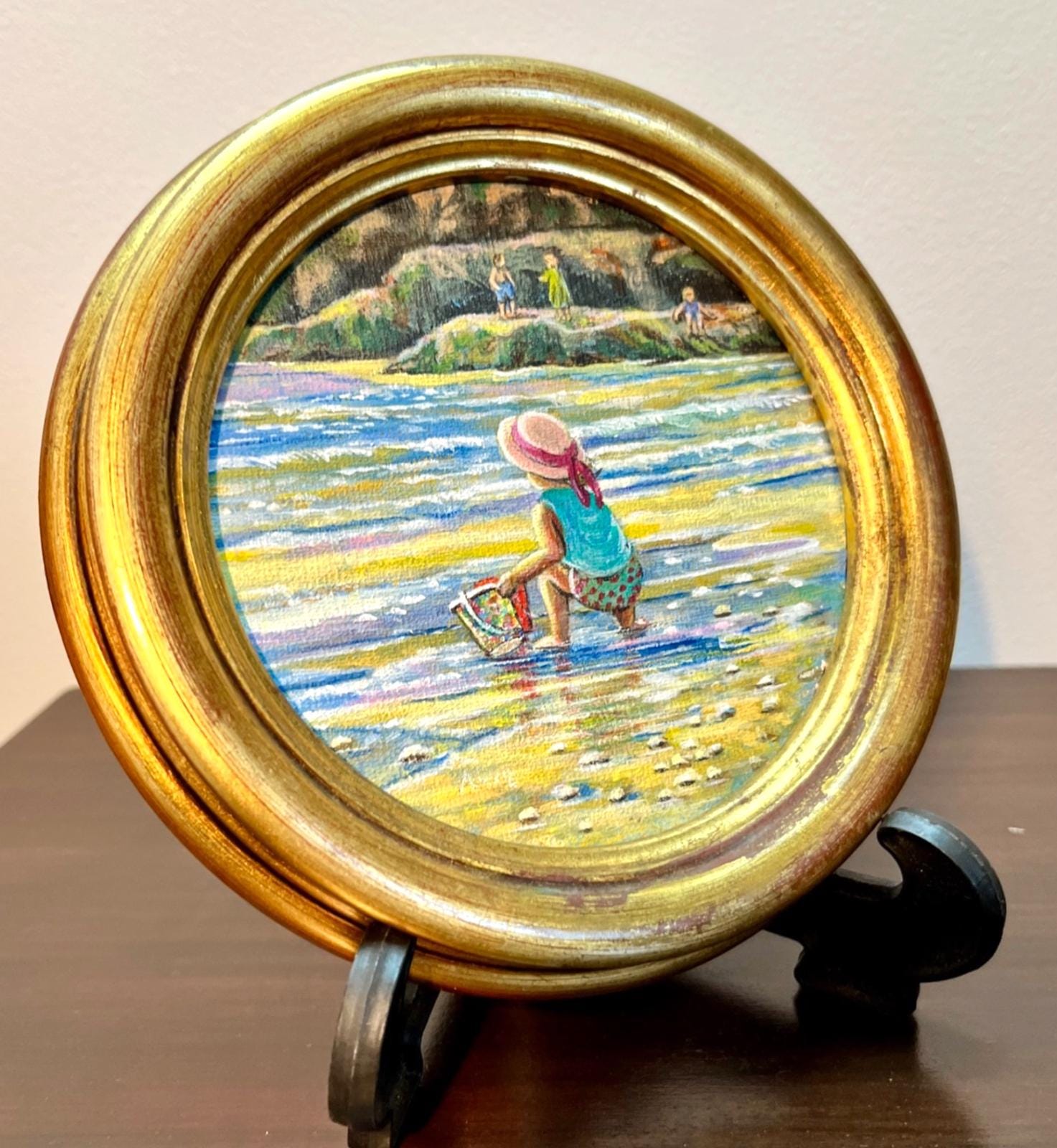 Anne Wallace Original Painting Girl at Beach Gold Frame Signed North East Artist
