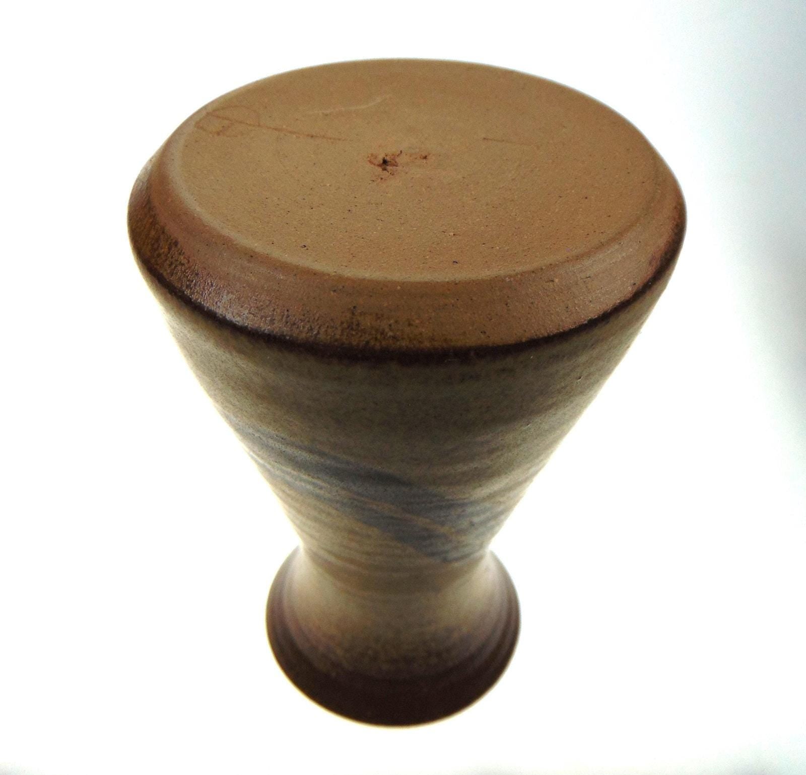 POG Pottery Studio Stoneware Vase, Brushstroke Decor, Signed Mark, 1970s–80s