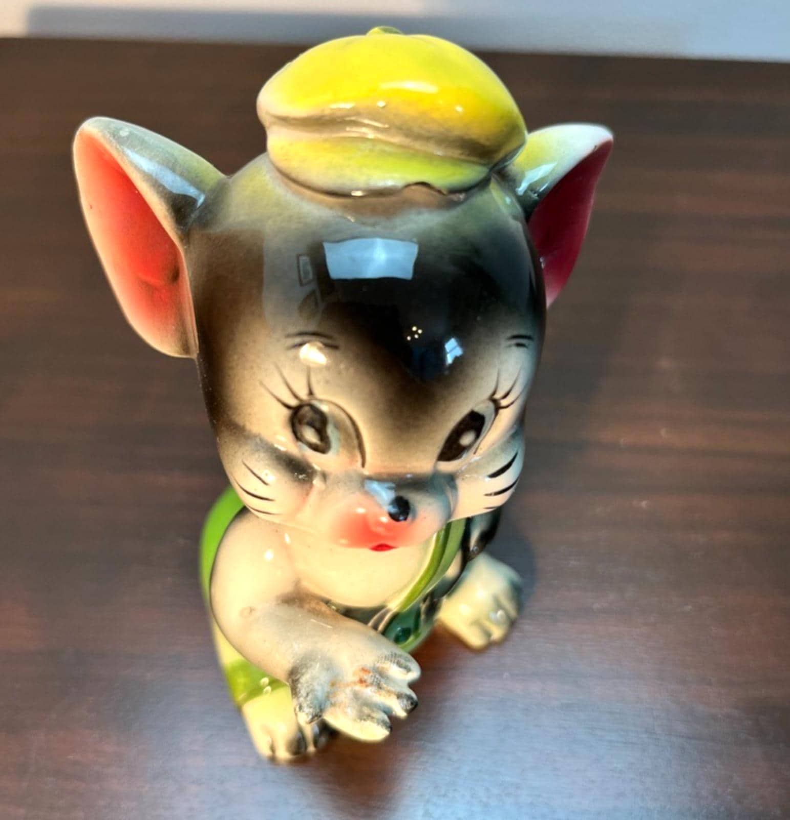 Vintage 1950s/60s Ceramic Mouse Figurine – Hand Painted, Foreign Mark, 14cm